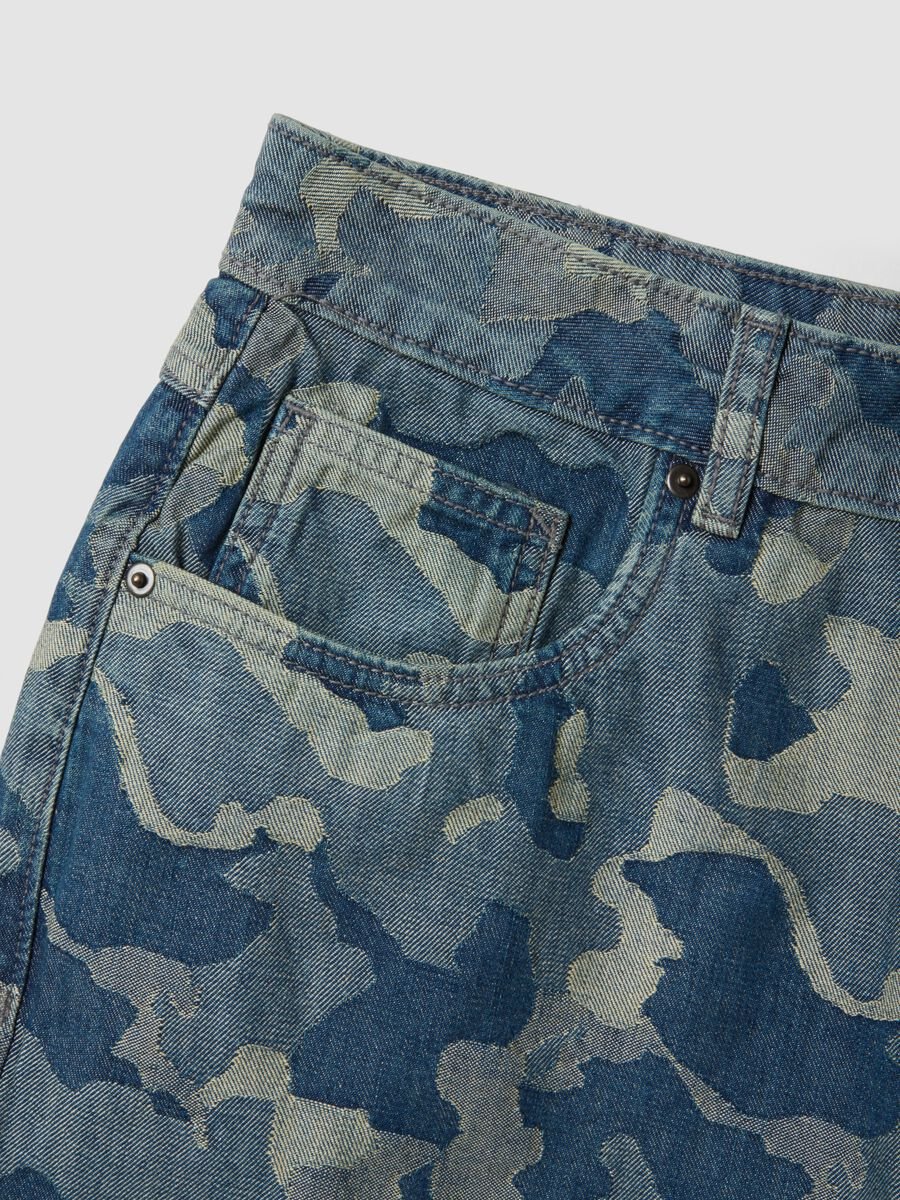 Blue pure cotton denim skater-fit shorts_5