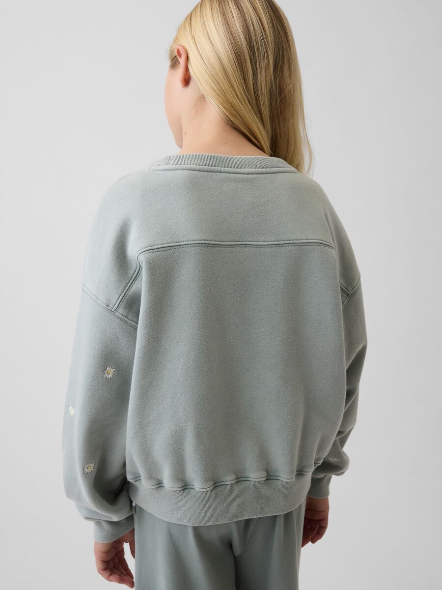 Felpa in misto cotone grigia da bambina con dettagli floreali_1