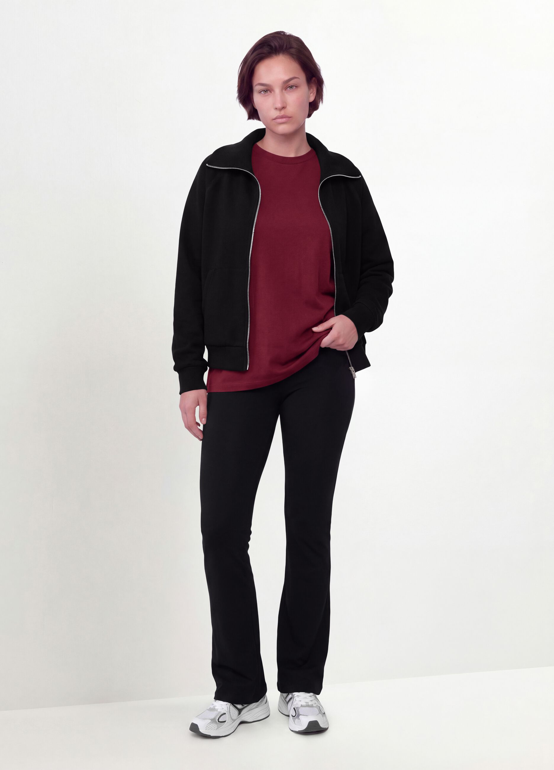 Black stretch viscose sweatshirt with roll neck, regular fit
