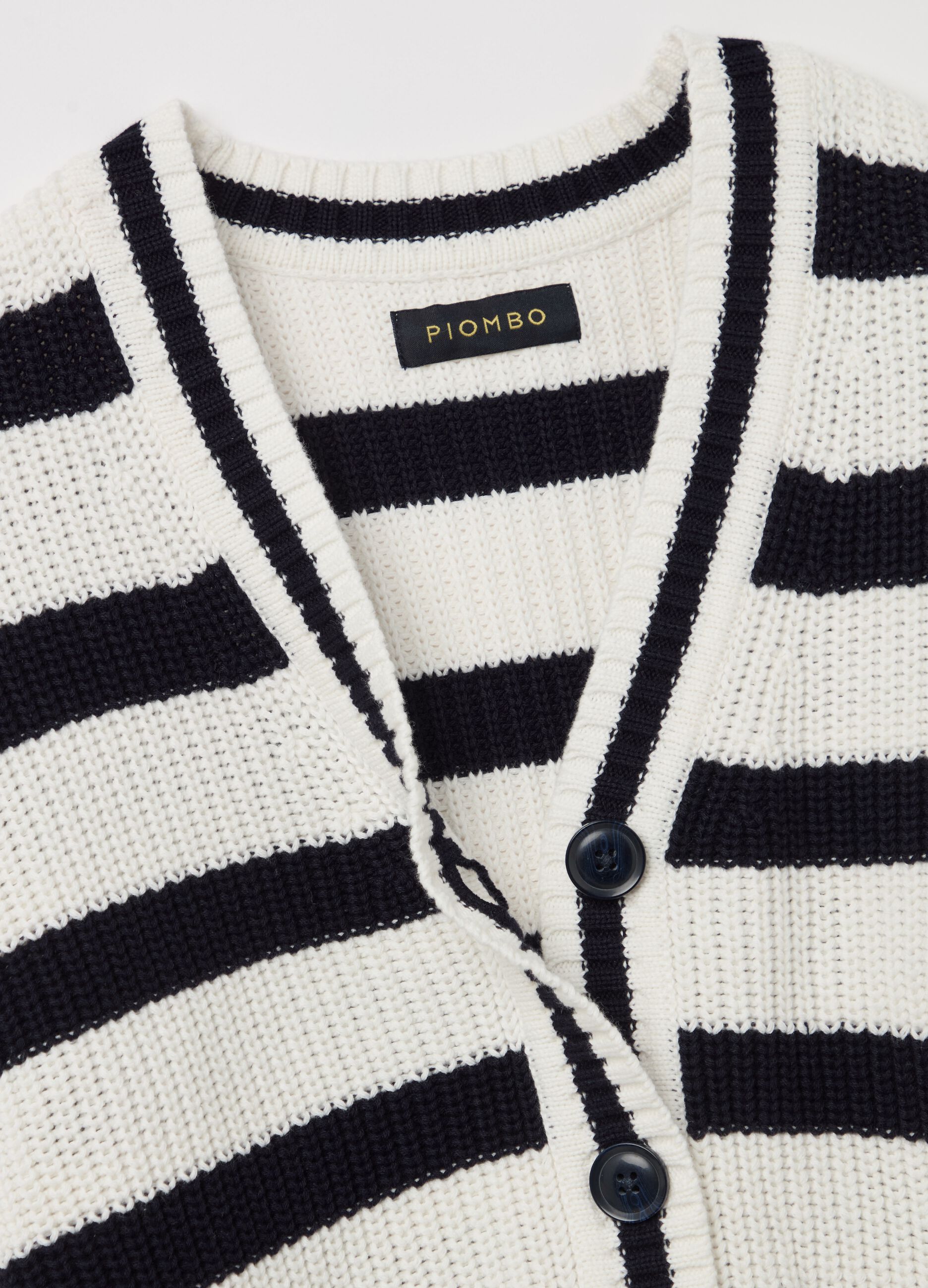 Cardigan tricot a righe con scollo a V