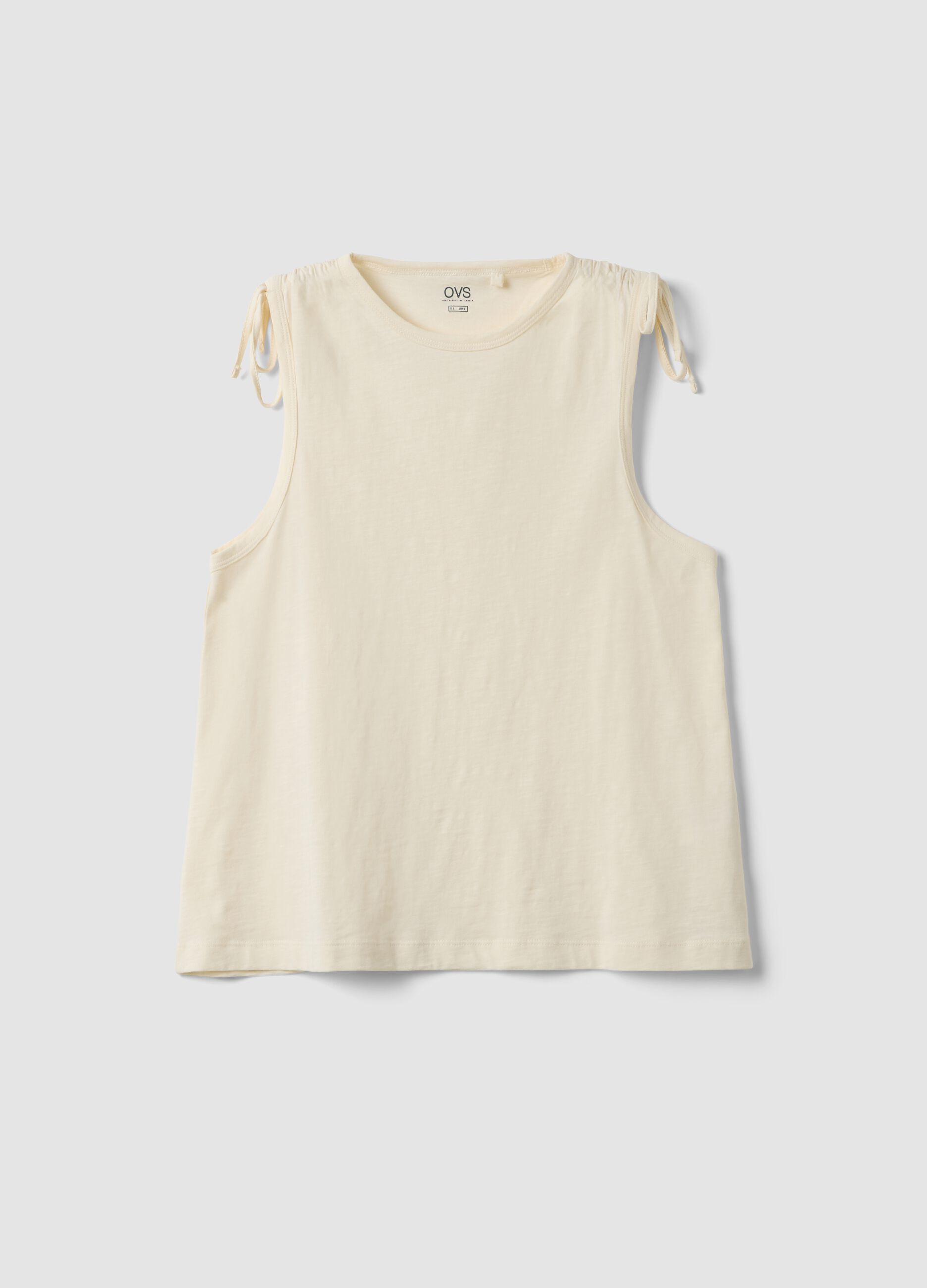 Beige pure cotton top with shoulder ties