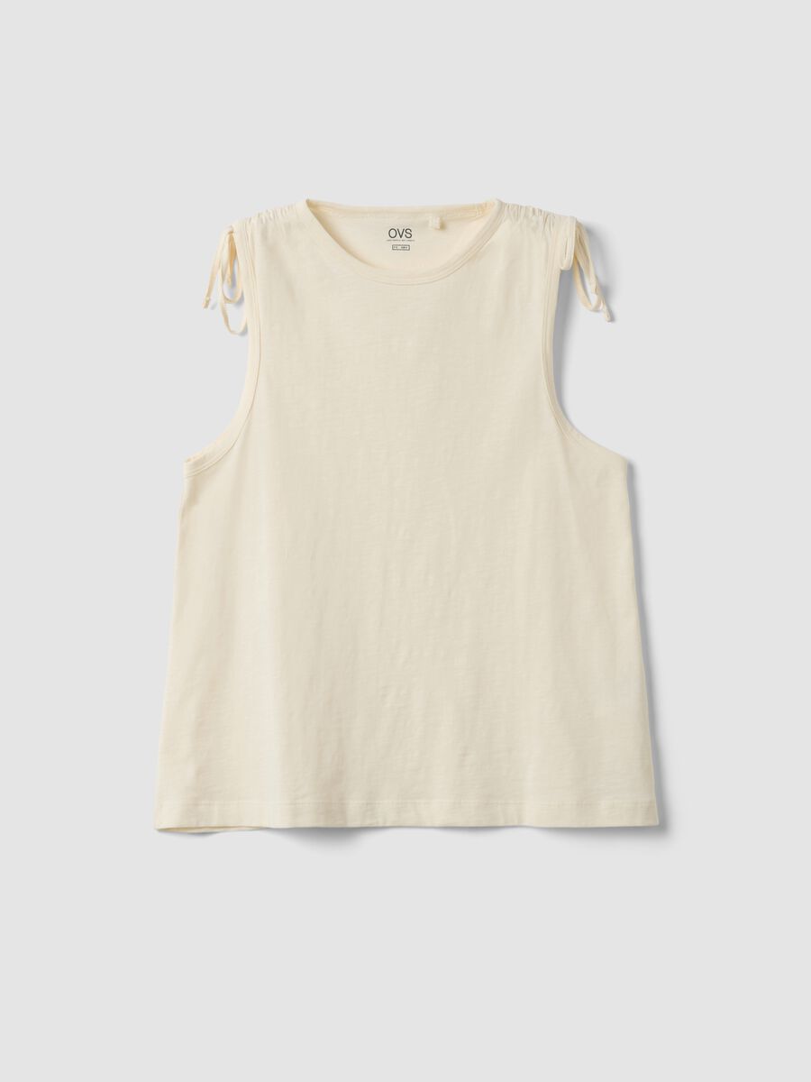 Top beige in puro cotone con laccetti sulle spalle_0