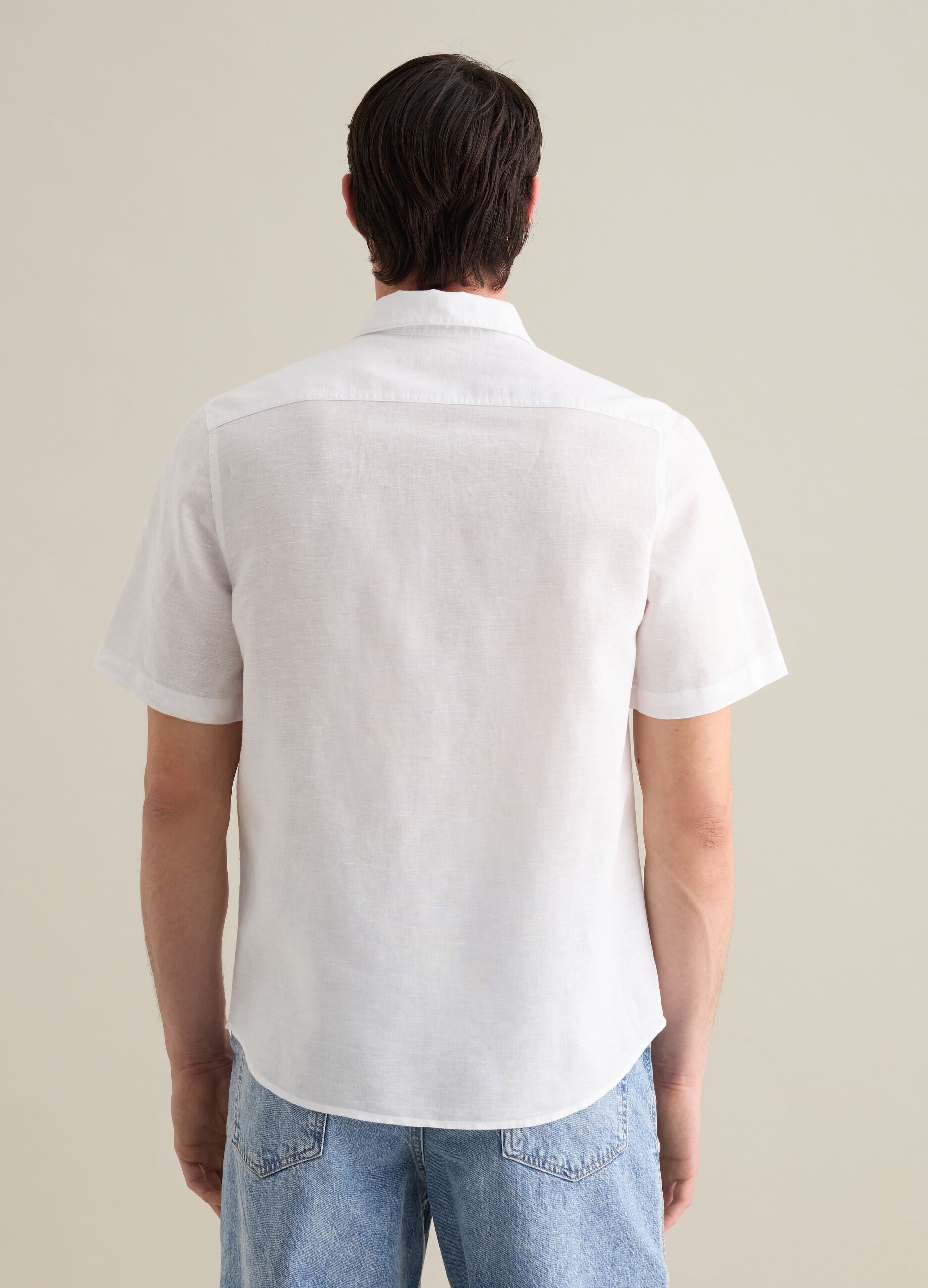 Piombo White Linen and Cotton Short Sleeve Shirt