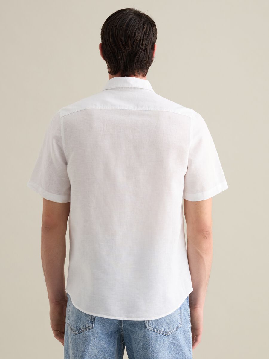 Piombo White Linen and Cotton Short Sleeve Shirt_3