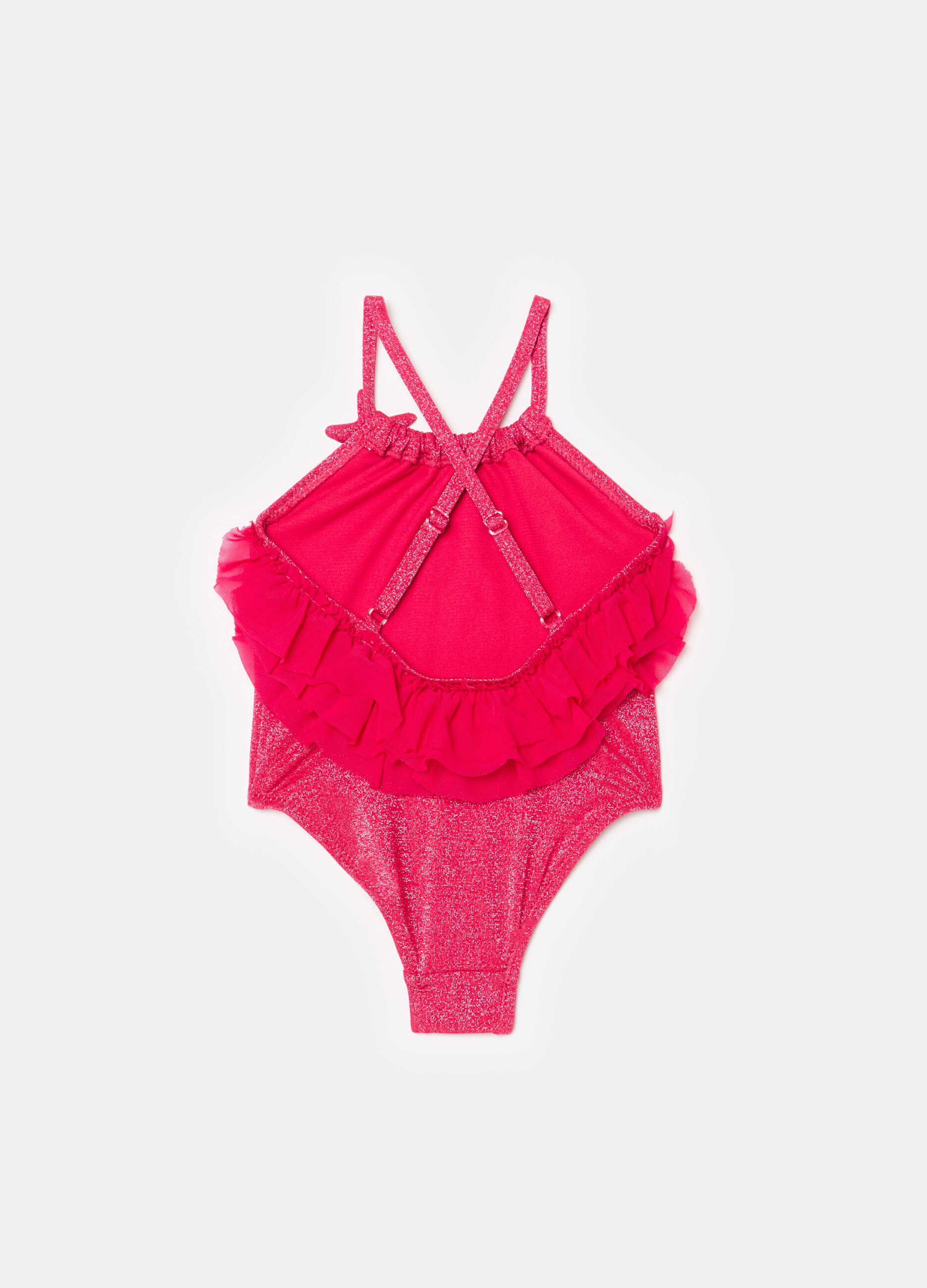 One-piece swimsuit with lurex and flounce