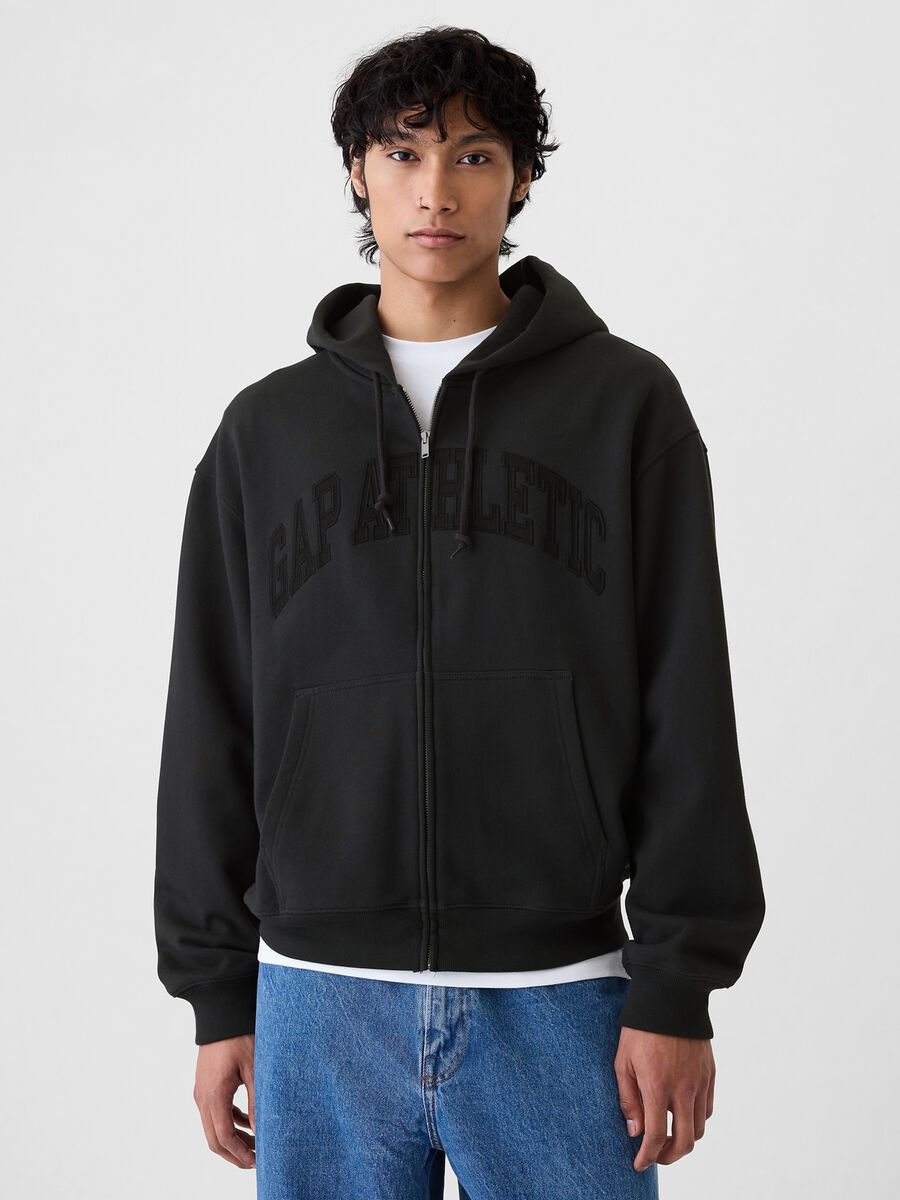 Full-zip sweatshirt with hood and logo embroidery_0