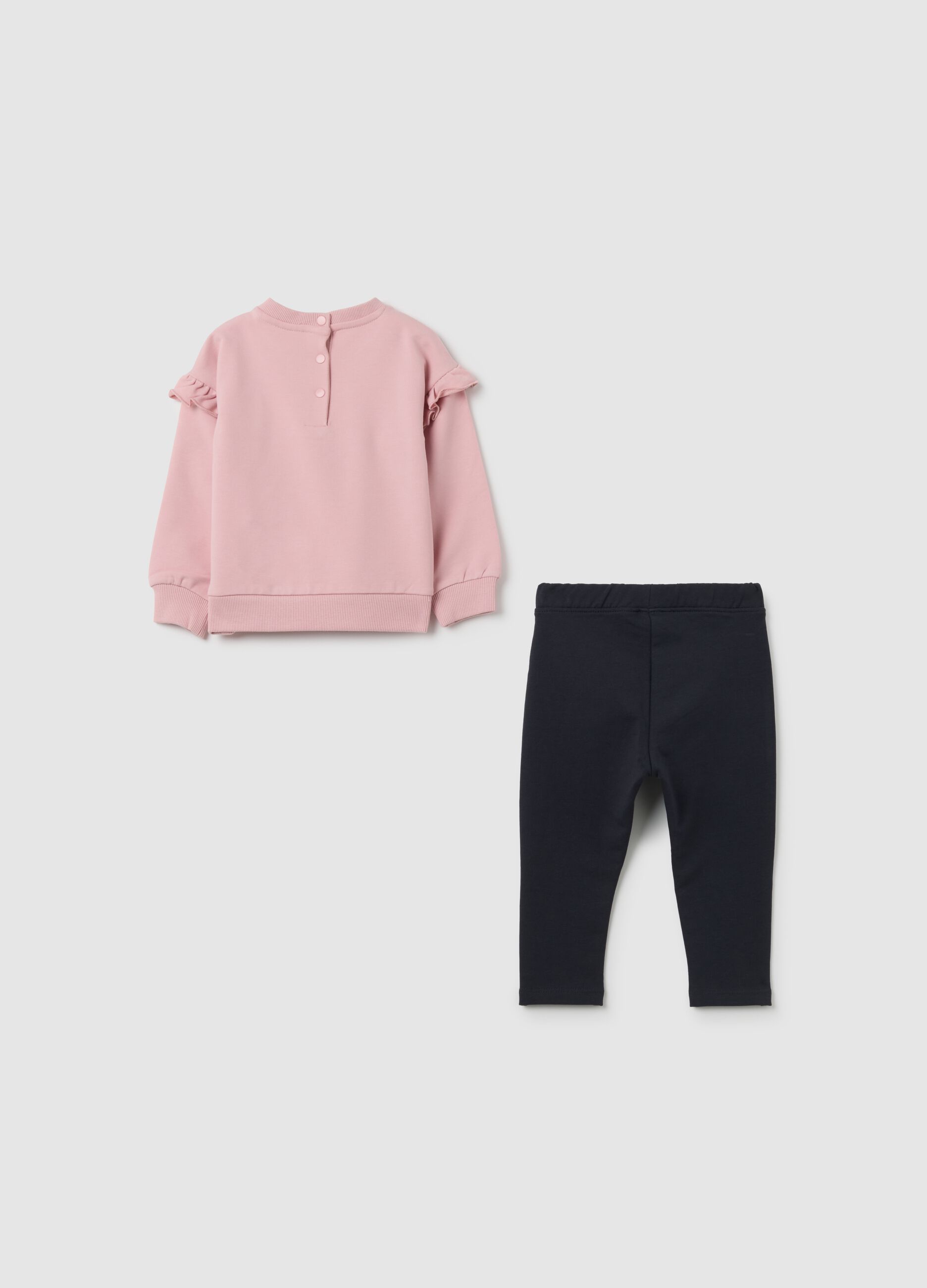 Set felpa e leggings da bambina in cotone rosa elasticizzato
