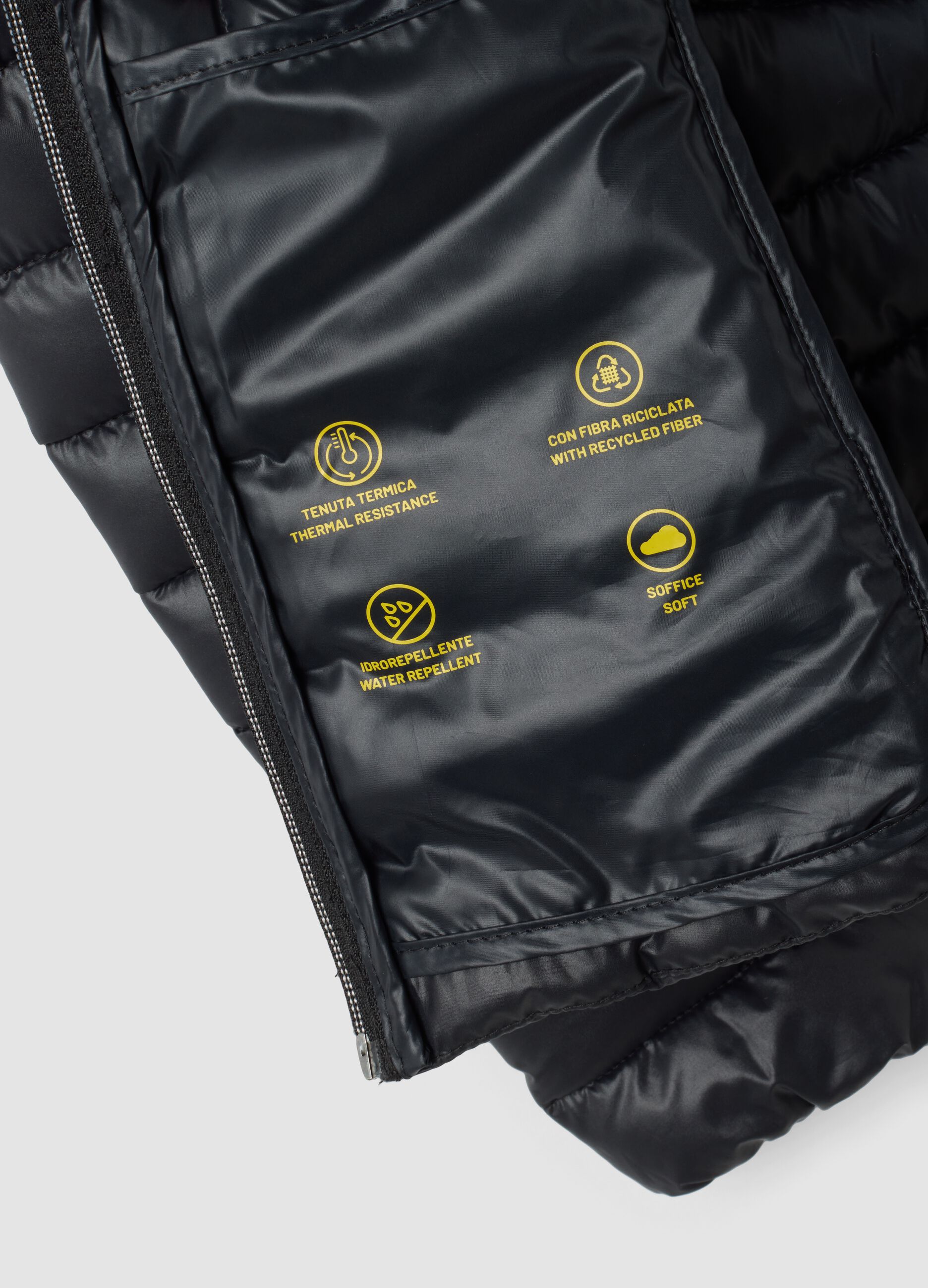Giacca Ultralight imbottita nera con cappuccio e zip per ragazza