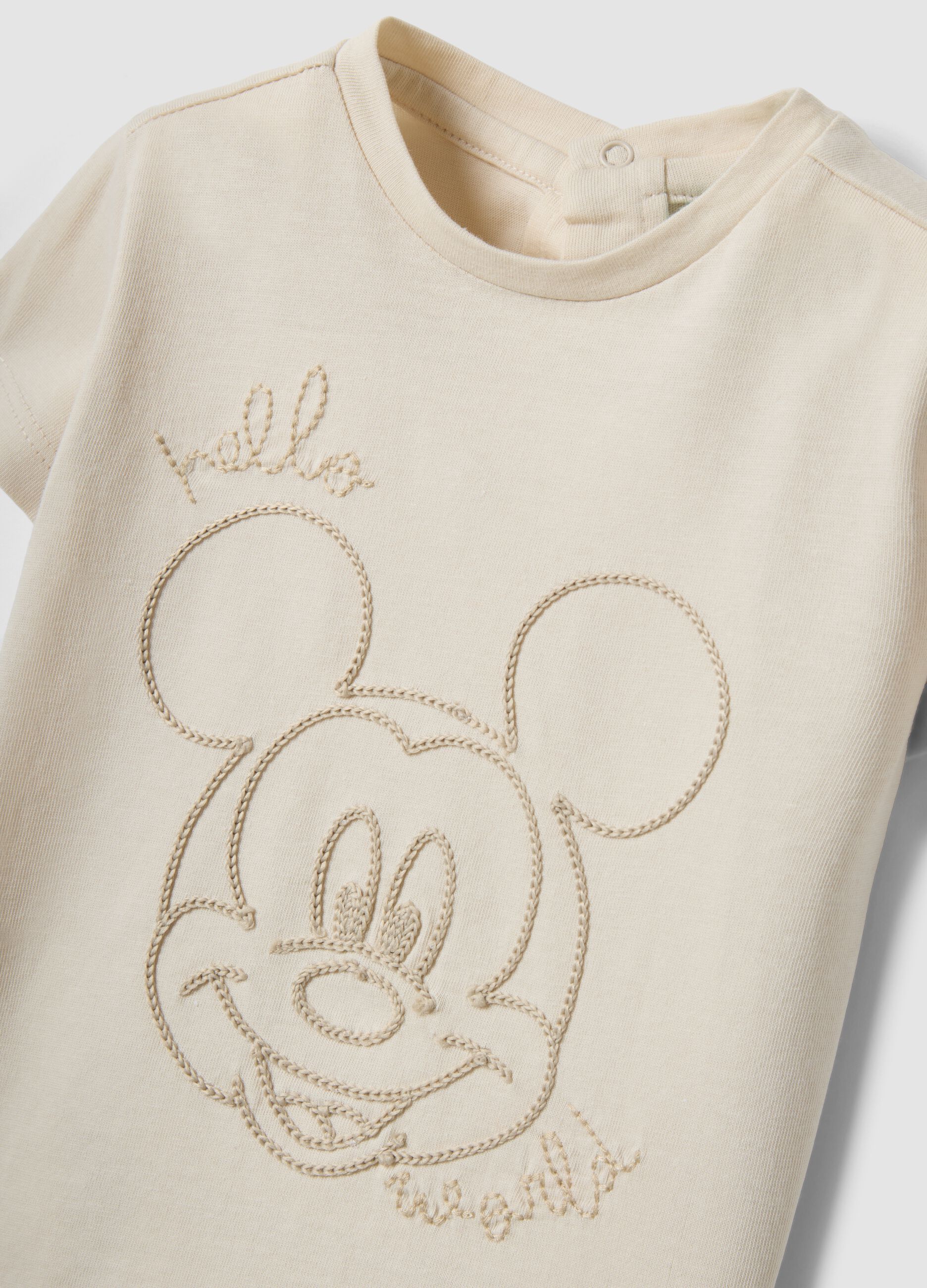 Beige pure cotton Mickey Mouse print T-shirt set for babies