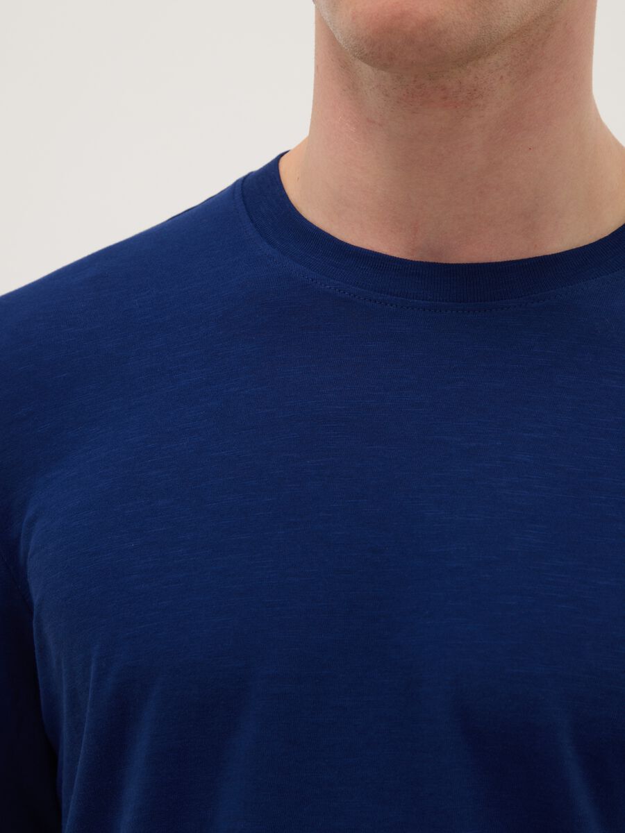 Blue long-sleeve T-shirt in pure cotton, regular fit_3