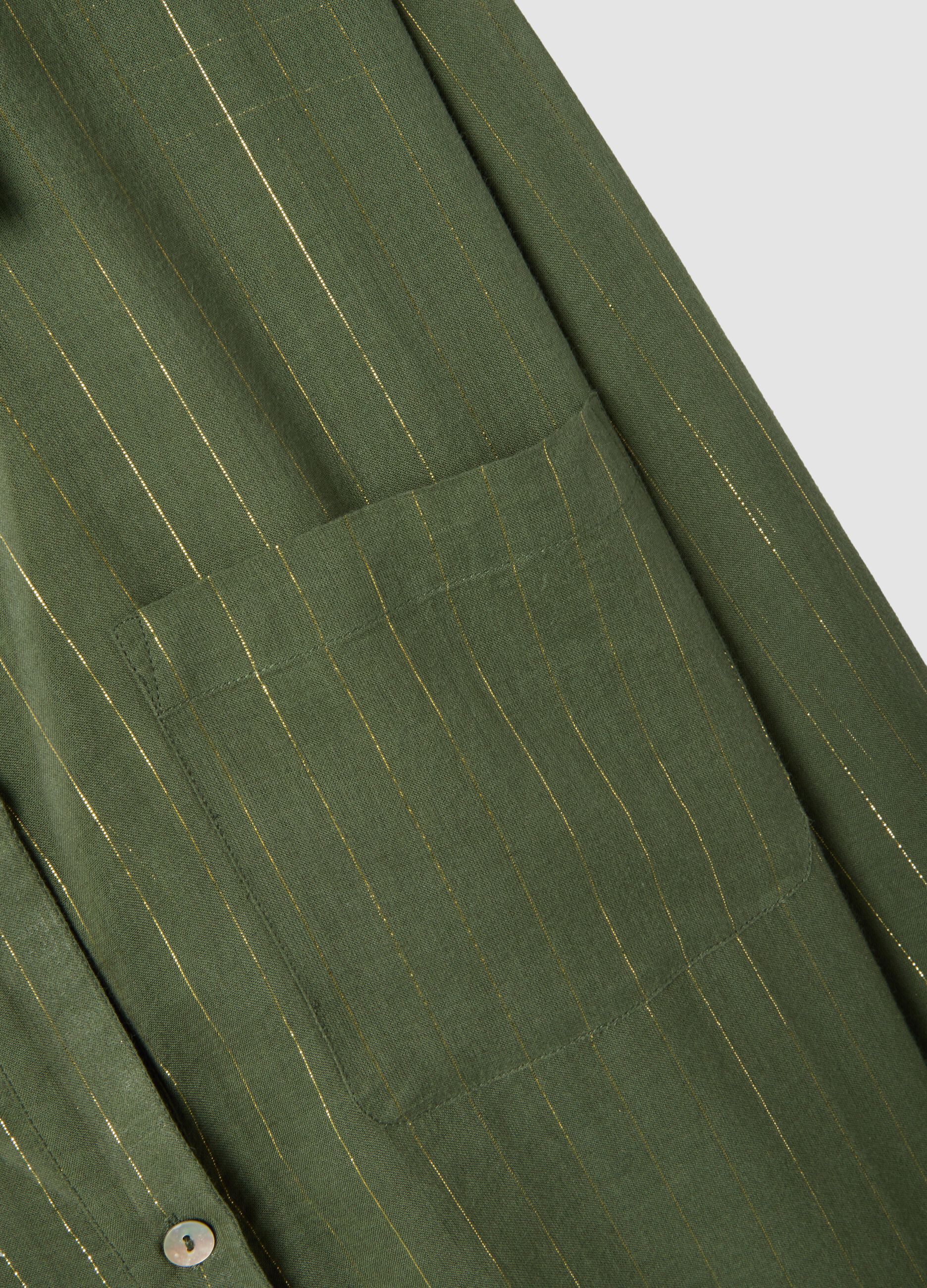 Green cotton-blend kaftan with gold stripes