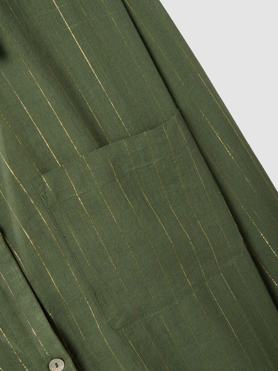 Green cotton-blend kaftan with gold stripes_1