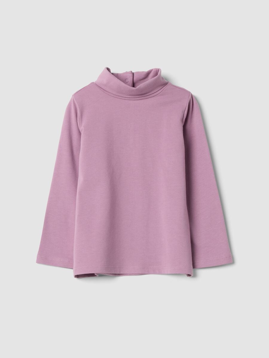 Purple organic stretch cotton T-shirt with mock neck_0