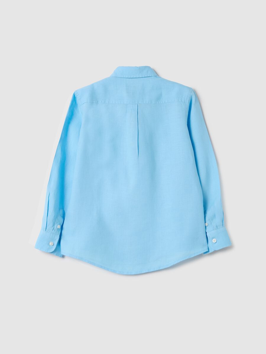 Light blue linen shirt with logo embroidery_4