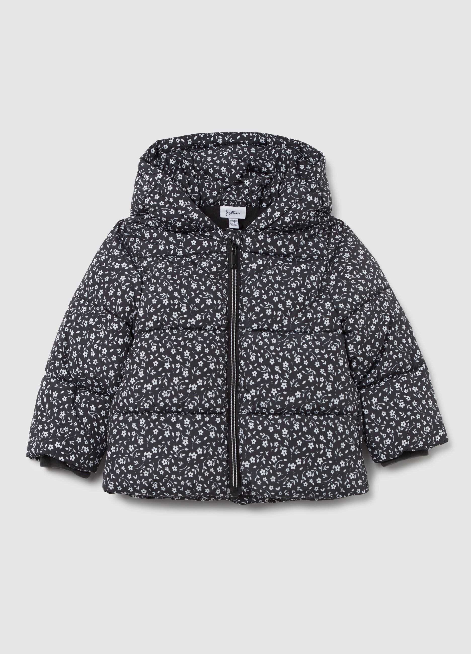 Piumino floreale con cappuccio