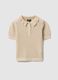 Beige cotton blend girl's polo with regular fit and eyelet detail_0