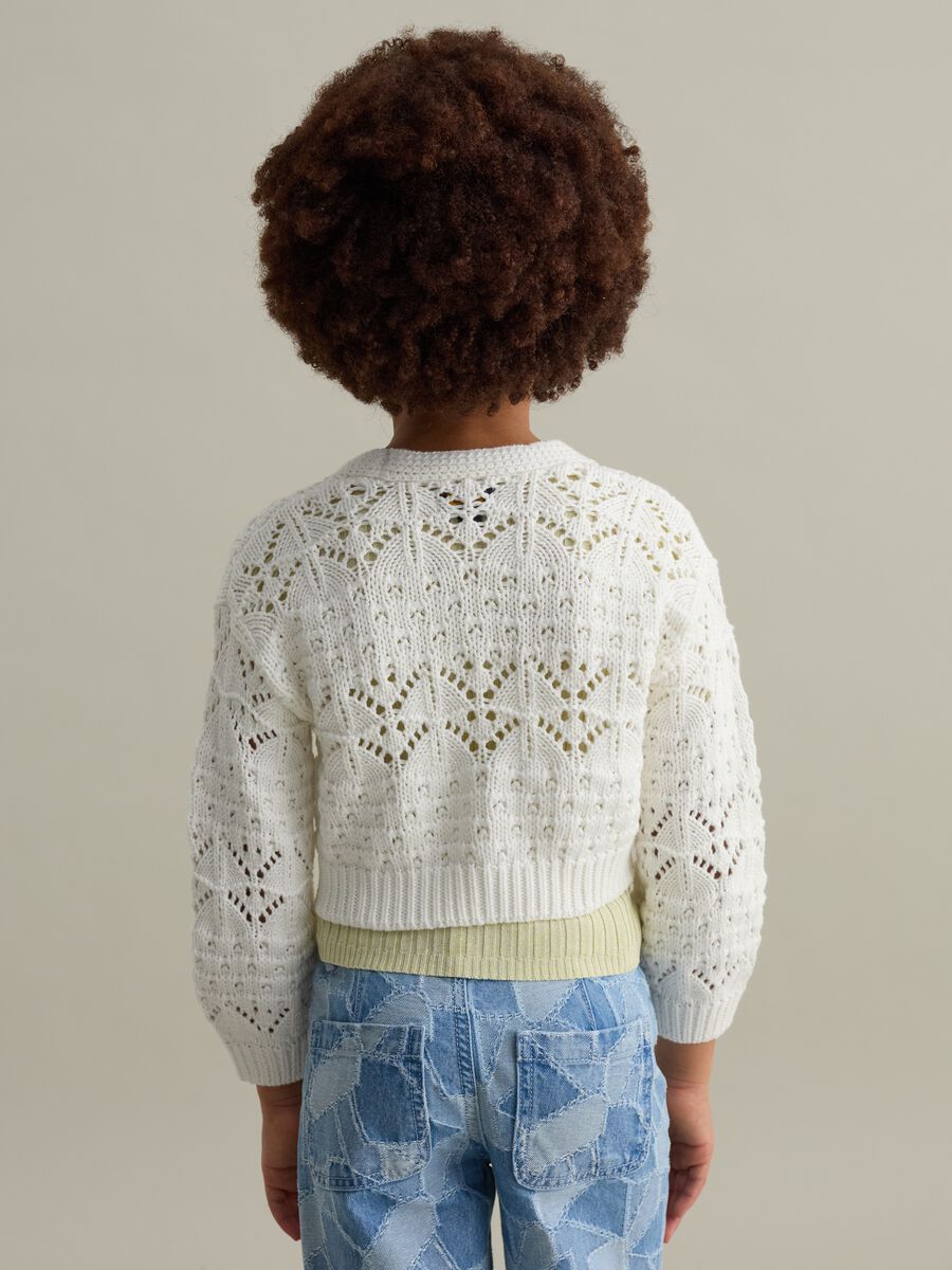 Cardigan with V neck and openwork design_1