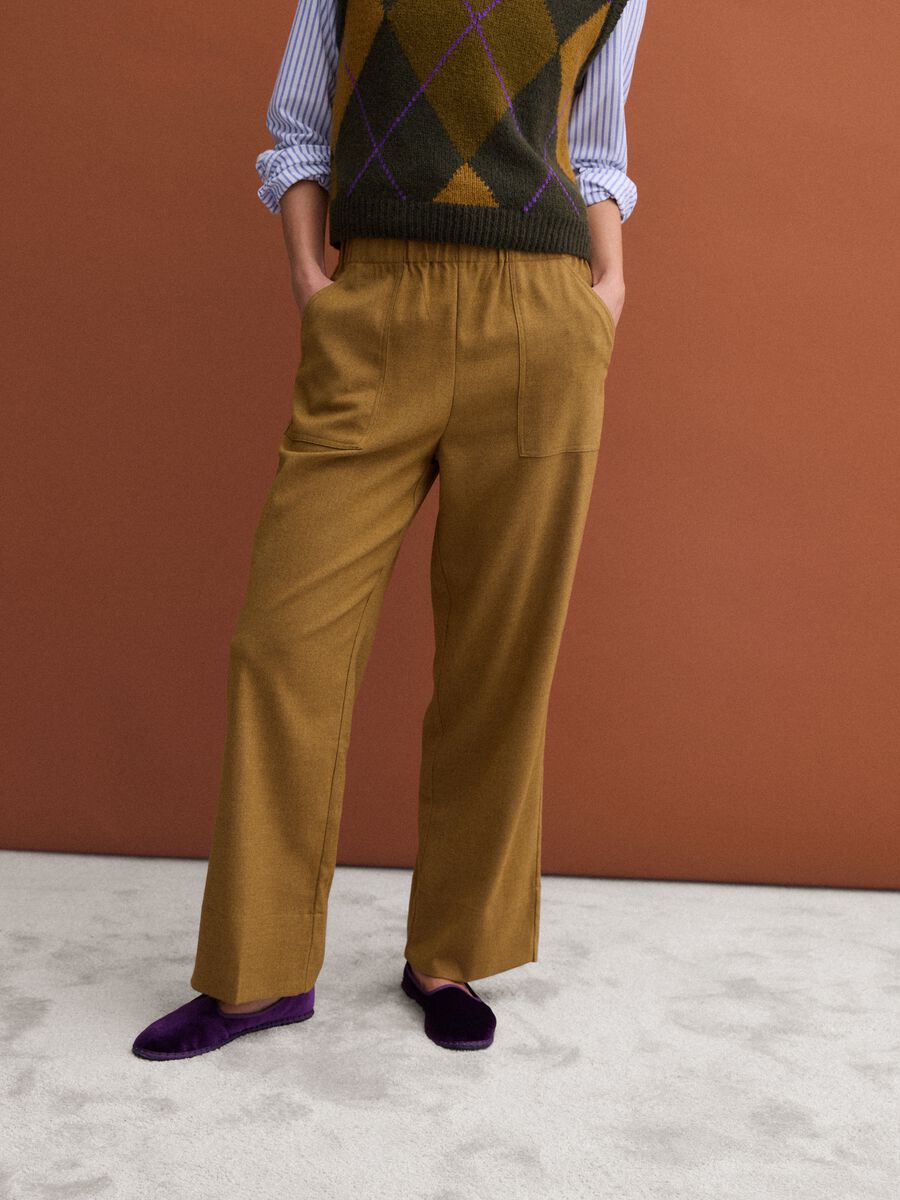 Beige stretch-viscose straight-fit trousers_1