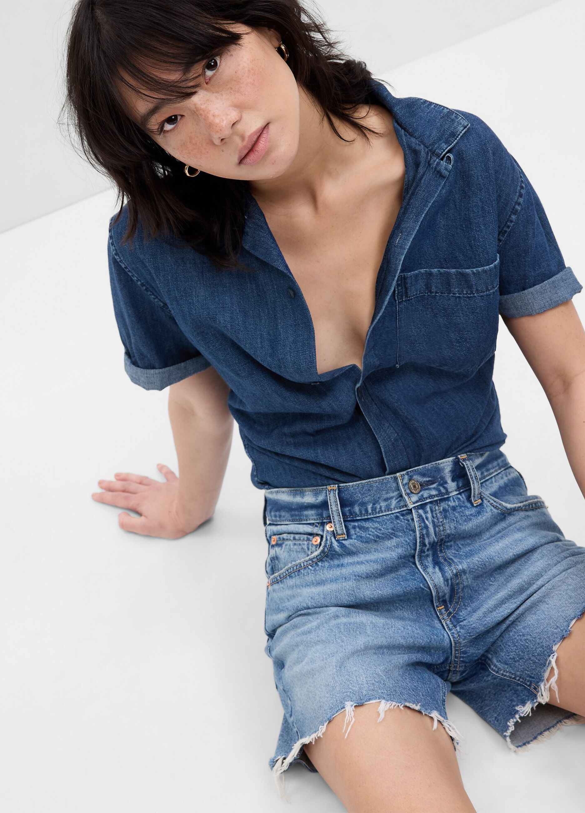 Shorts in denim a vita bassa_1