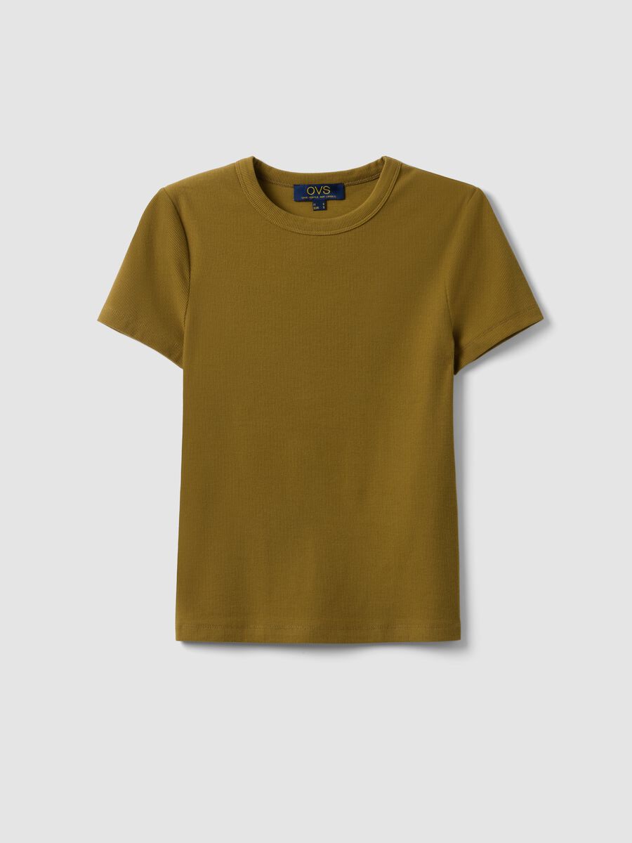 Green fitted short-sleeve stretch cotton T-shirt_4