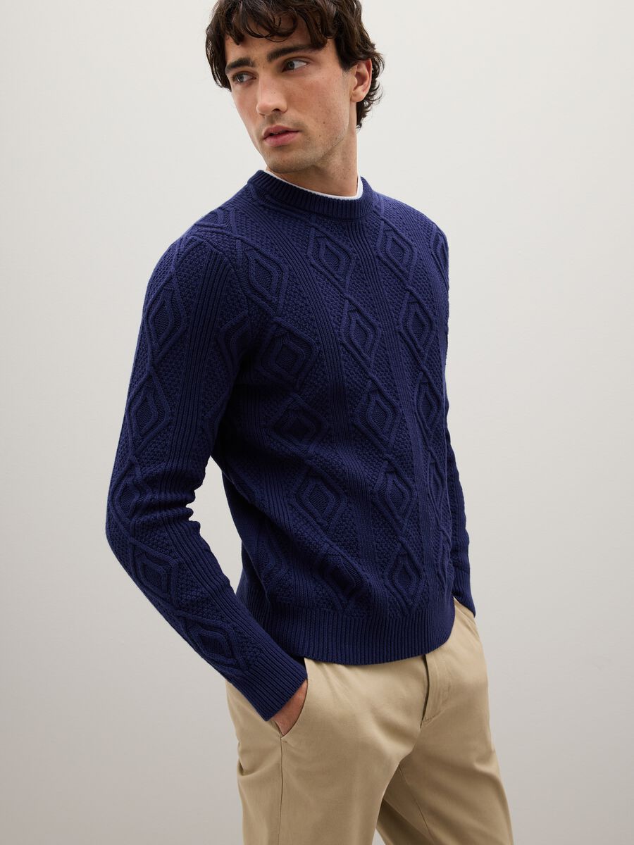 Blue regular fit pure cotton sweater_0