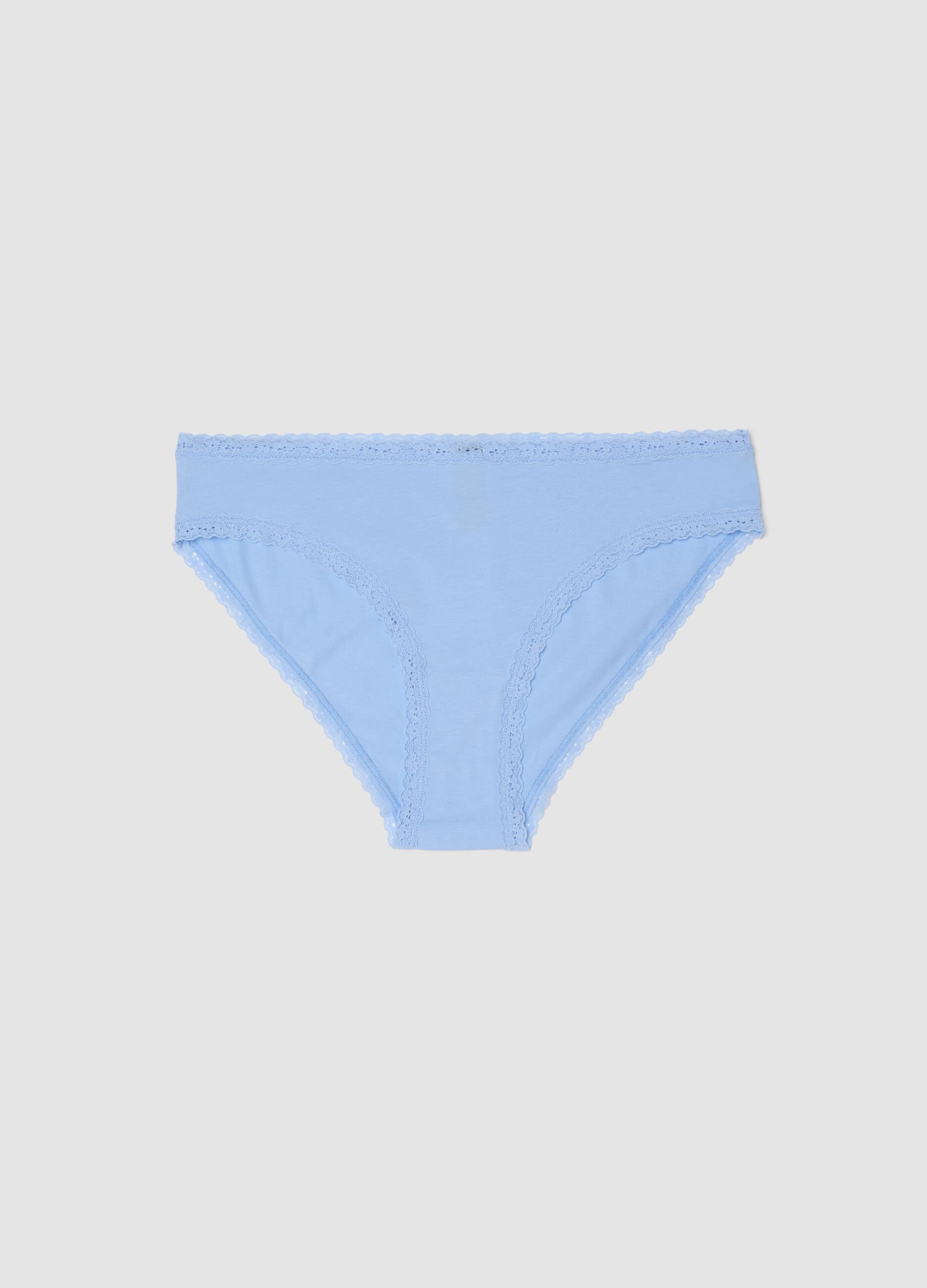 Slip in cotone elasticizzato azzurro regular fit con dettagli in pizzo