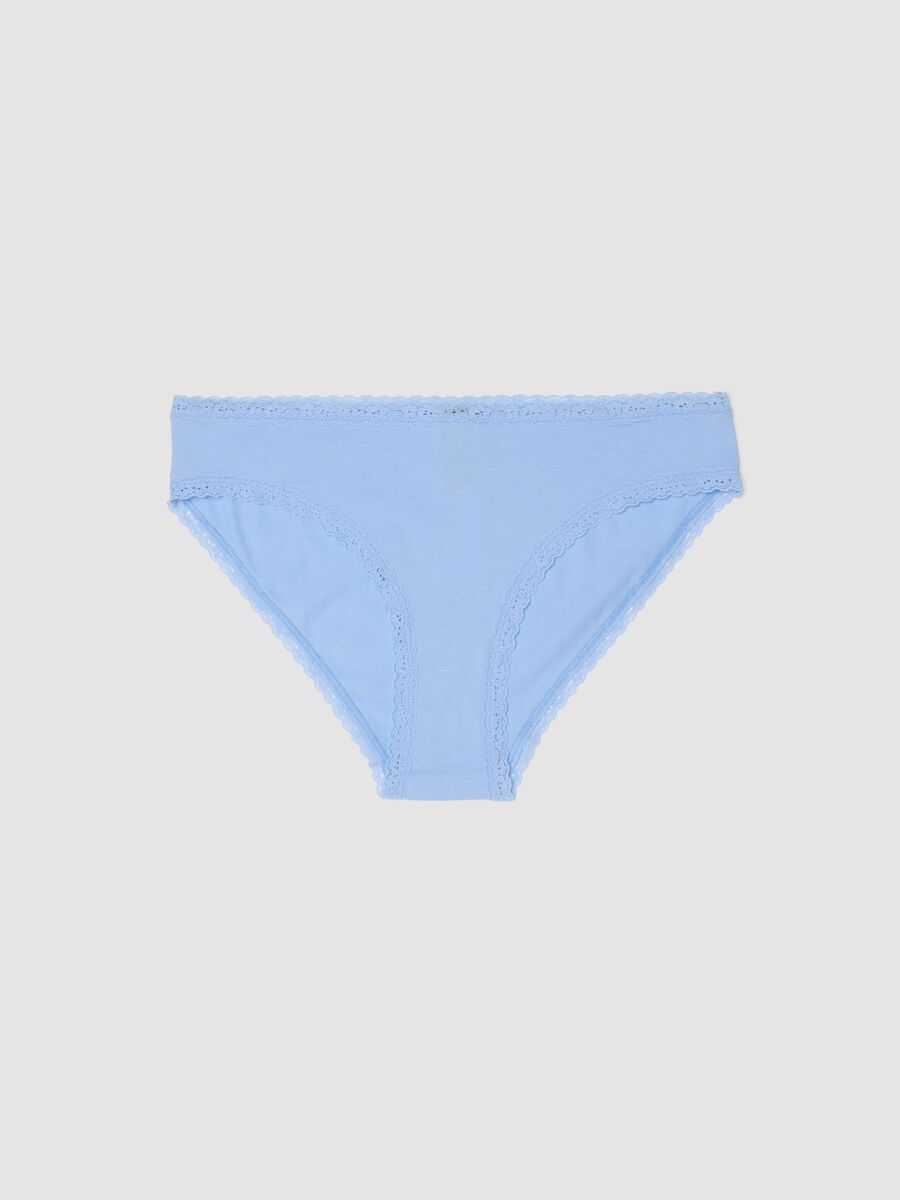 Slip in cotone elasticizzato azzurro regular fit con dettagli in pizzo_0