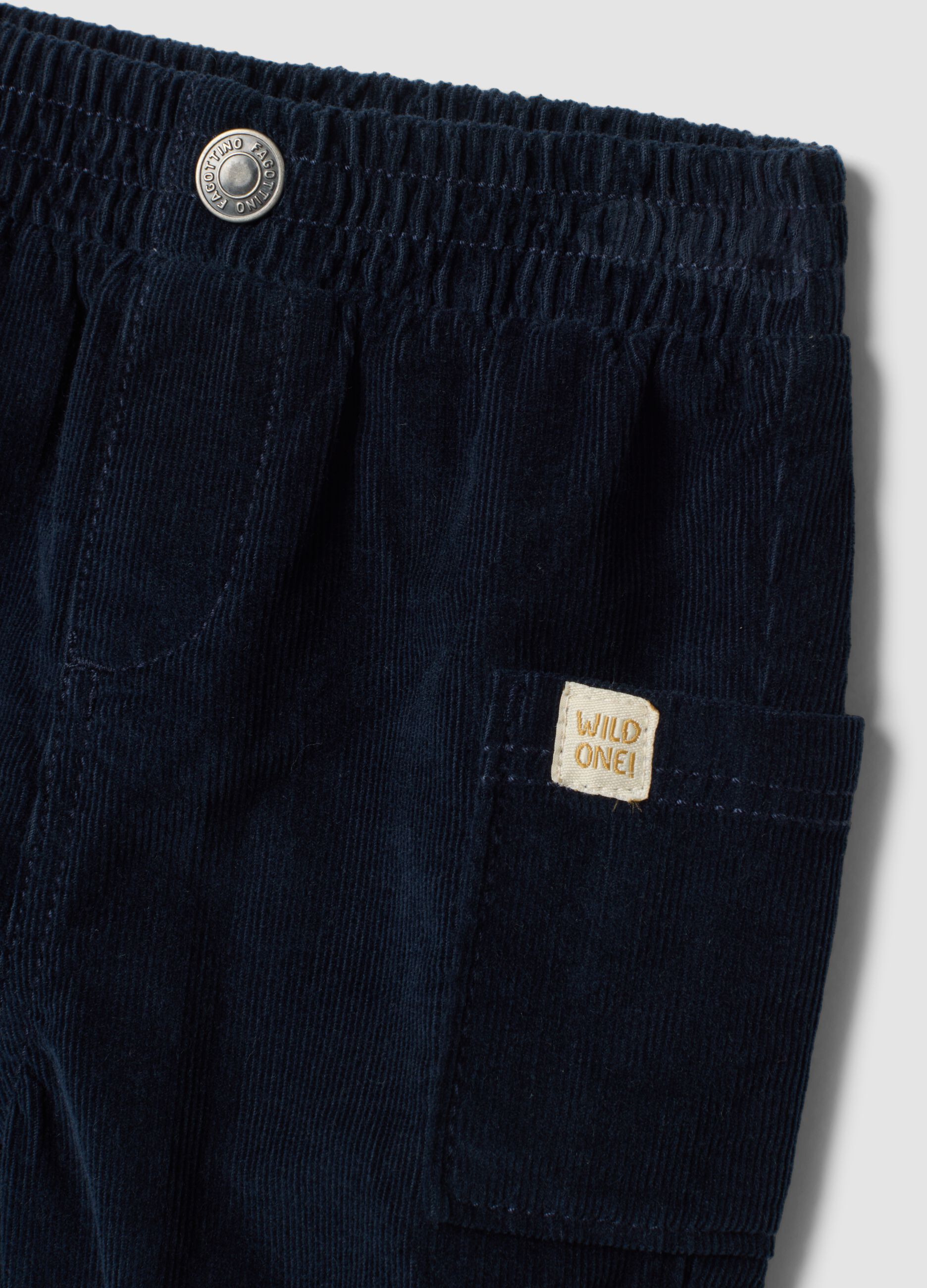 Pantaloni cargo blu a coste in puro cotone con vita elasticizzata