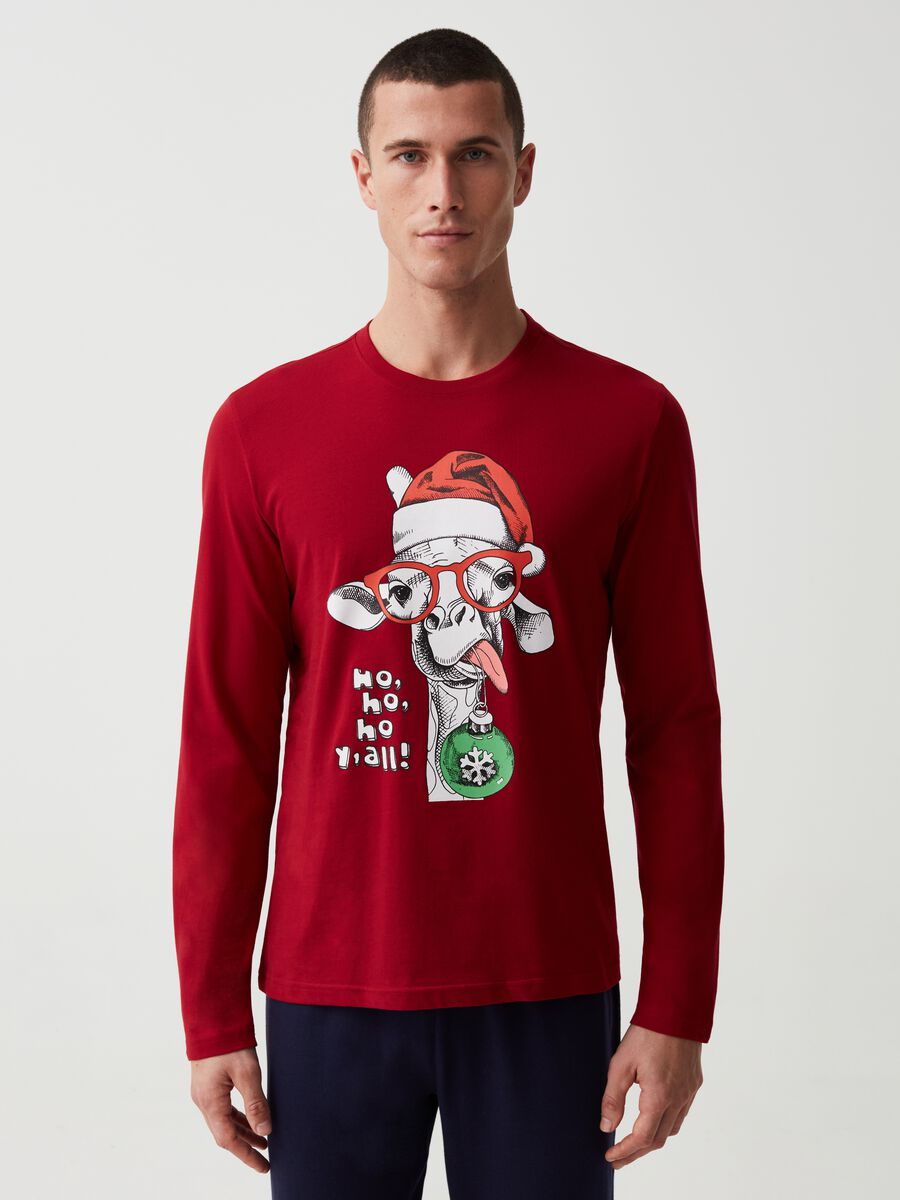 Top pigiama a maniche lunghe stampa Natale_1