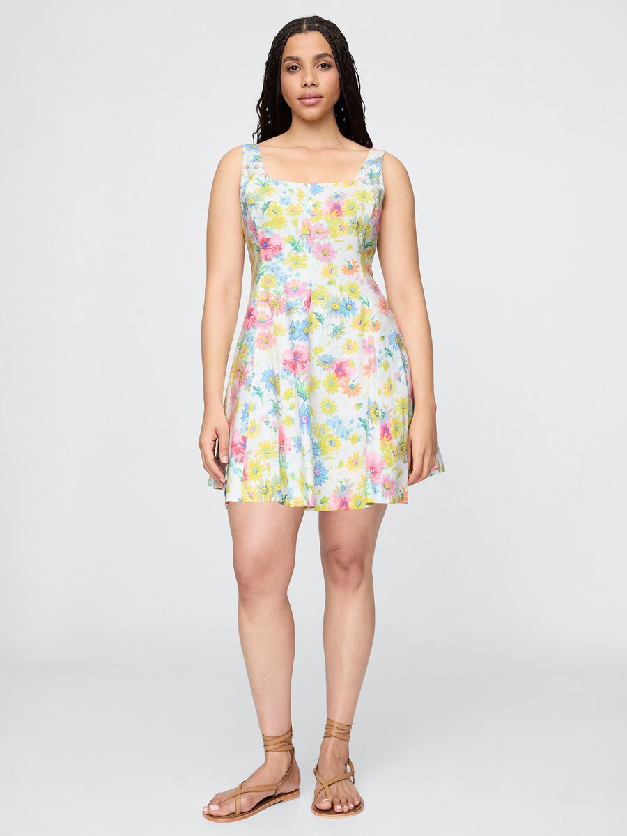 Multicolour floral short dress in linen and viscose_3