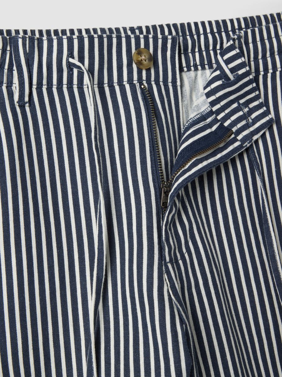 Shorts in misto lino e cotone a righe multicolor regular fit_1