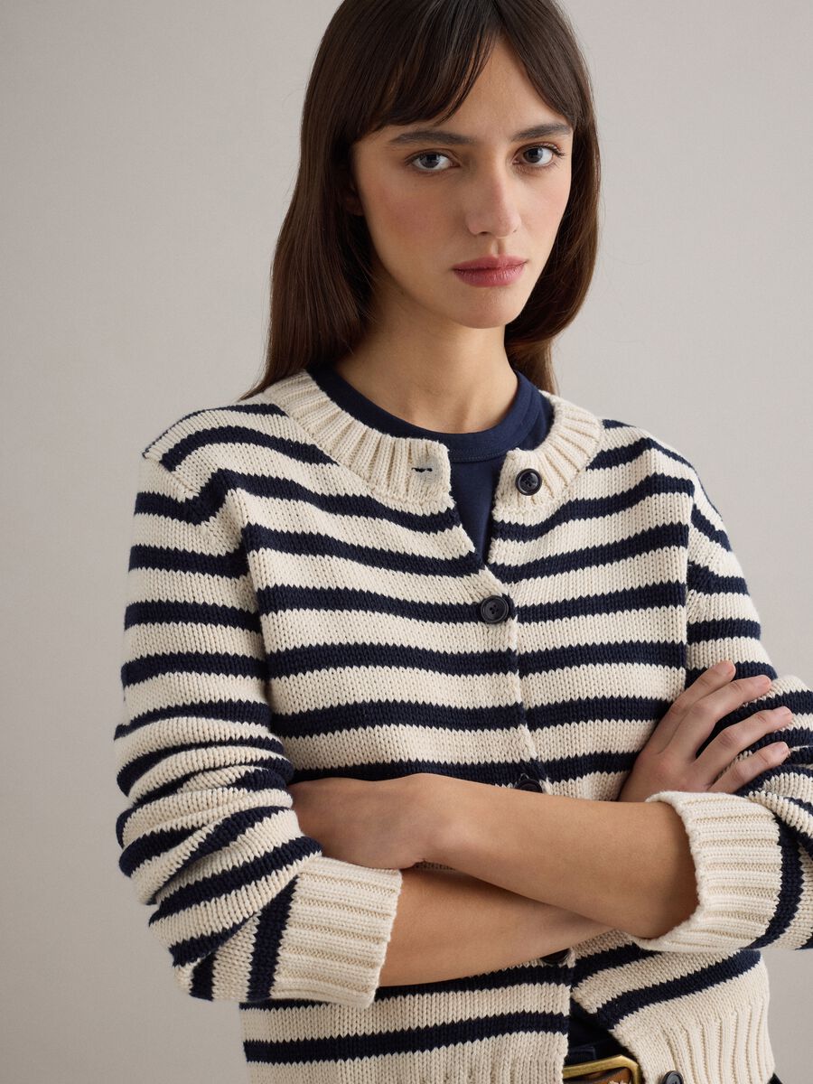 Multicolour striped cardigan in pure cotton regular fit with buttons_0