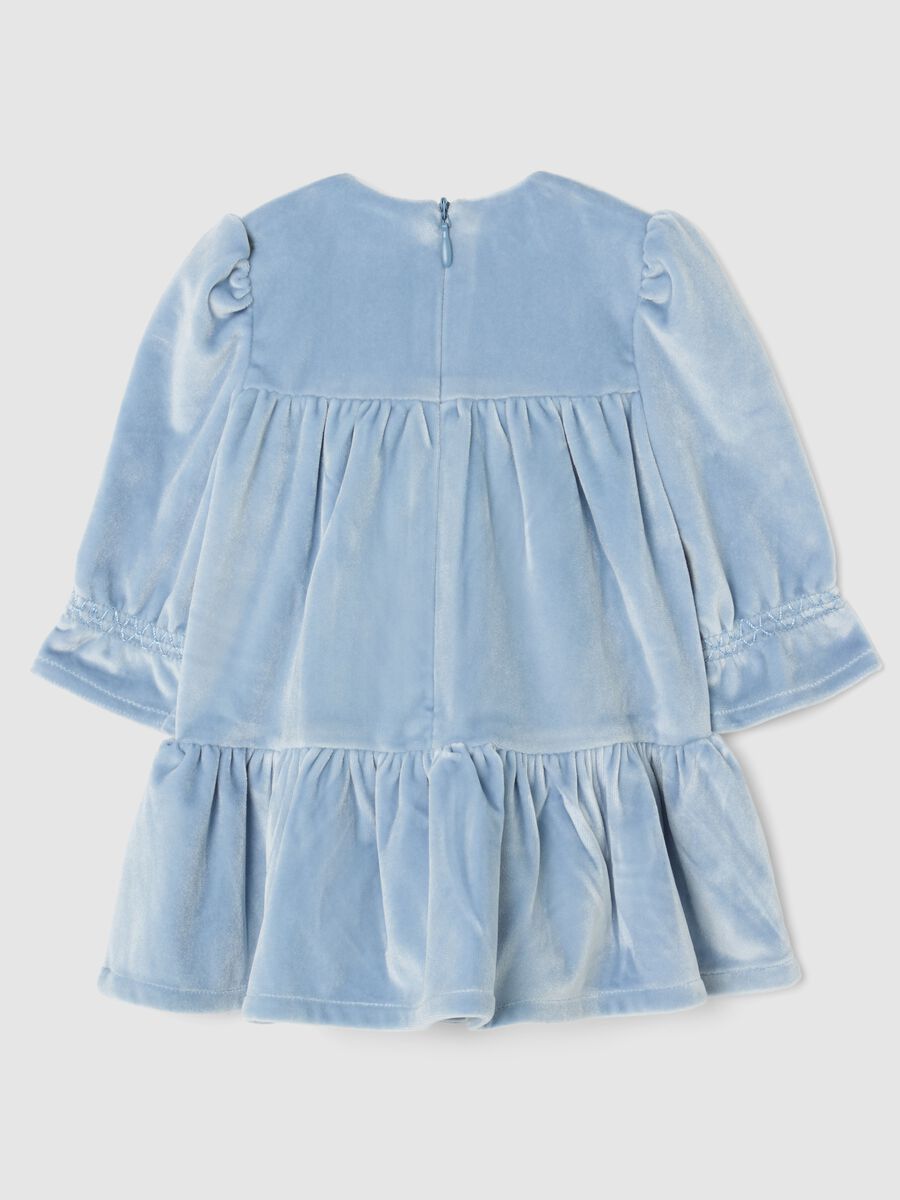Baby girl velour blue regular fit dress with embroidered heart_1
