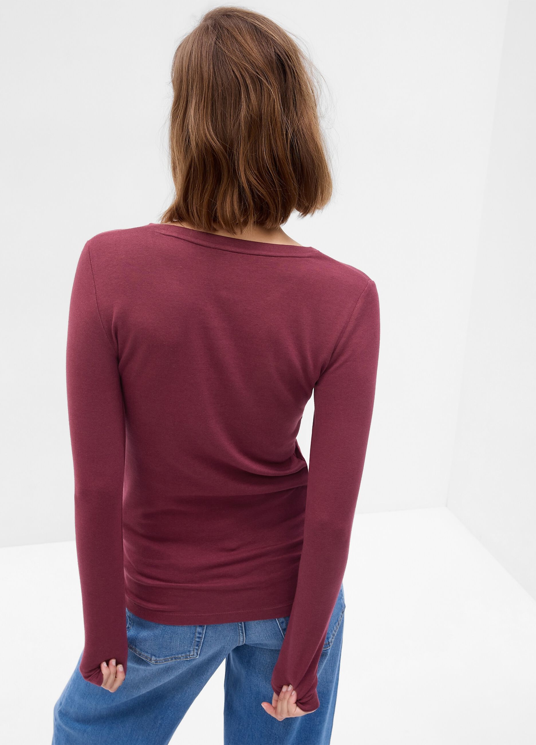 T-shirt a maniche lunghe in cotone e modal