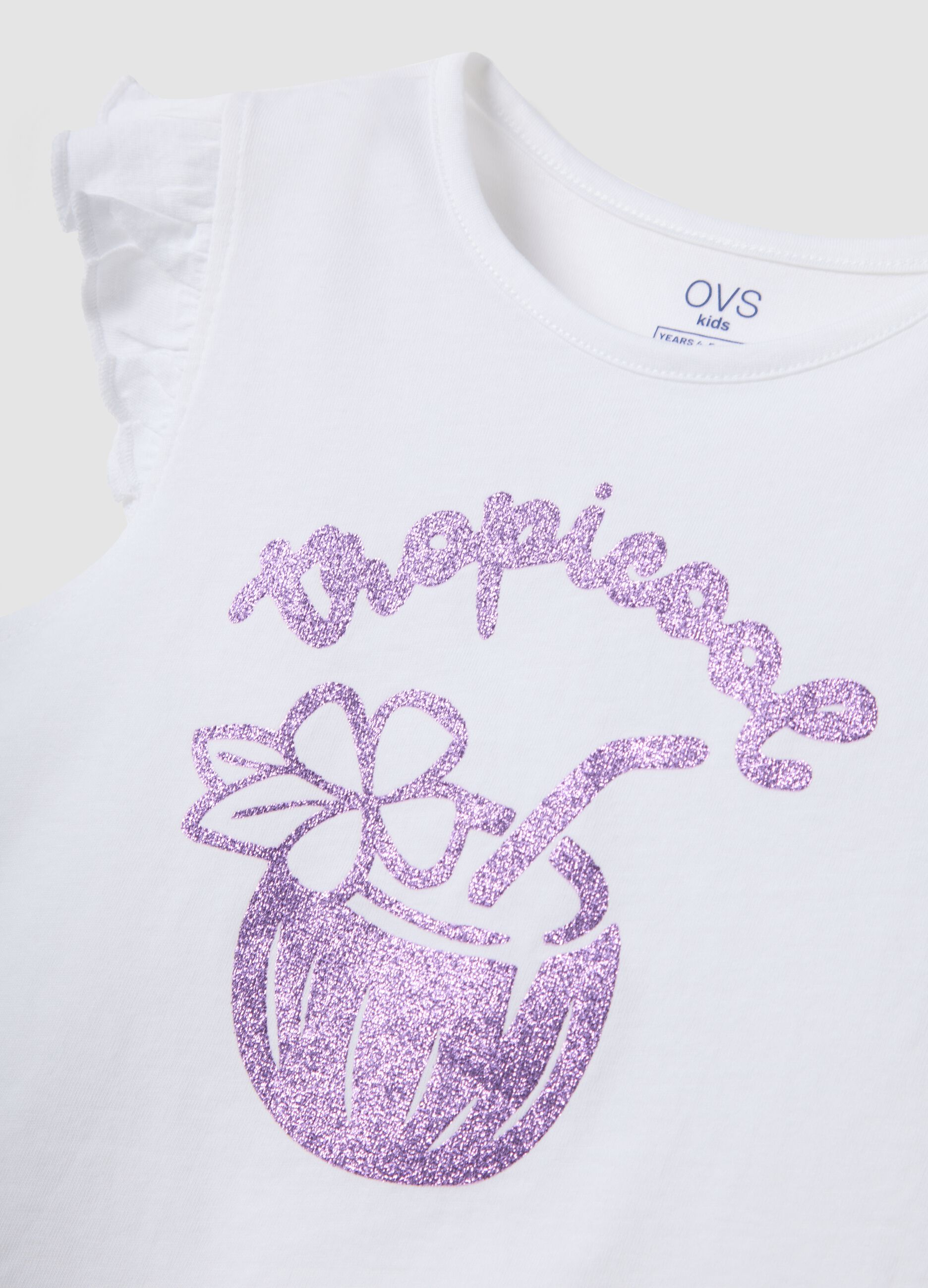 White organic cotton tank top with ruffles