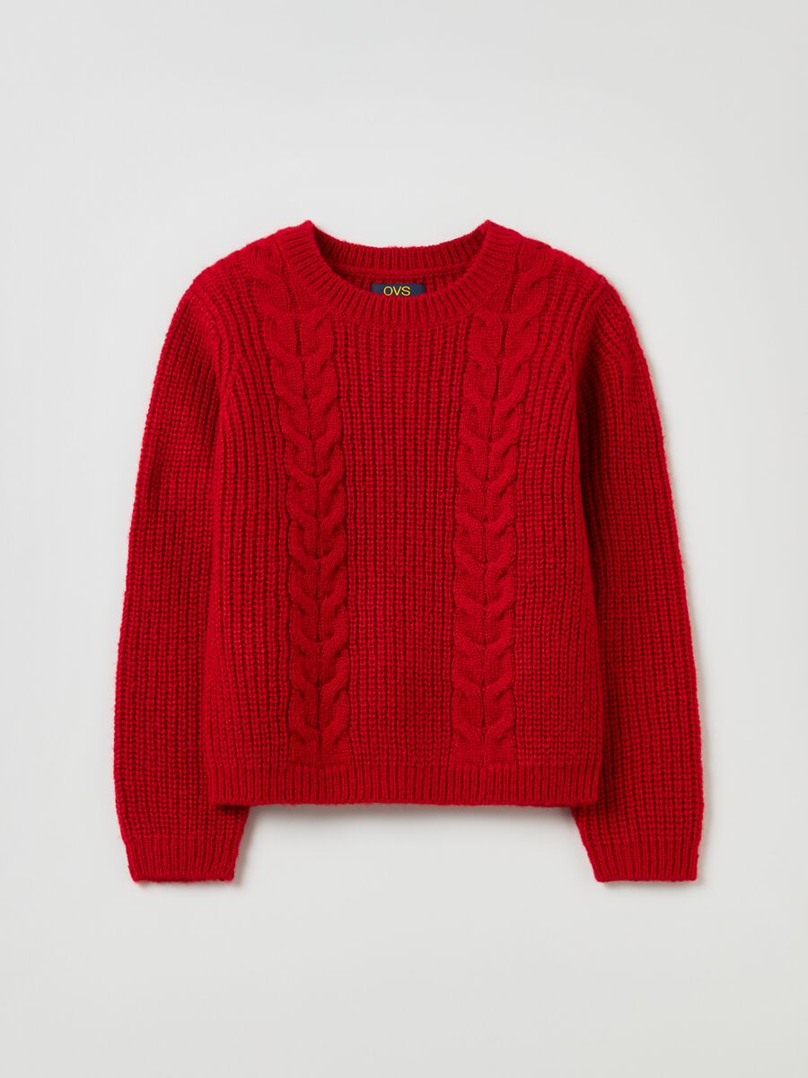 Pullover girocollo con trecce_0