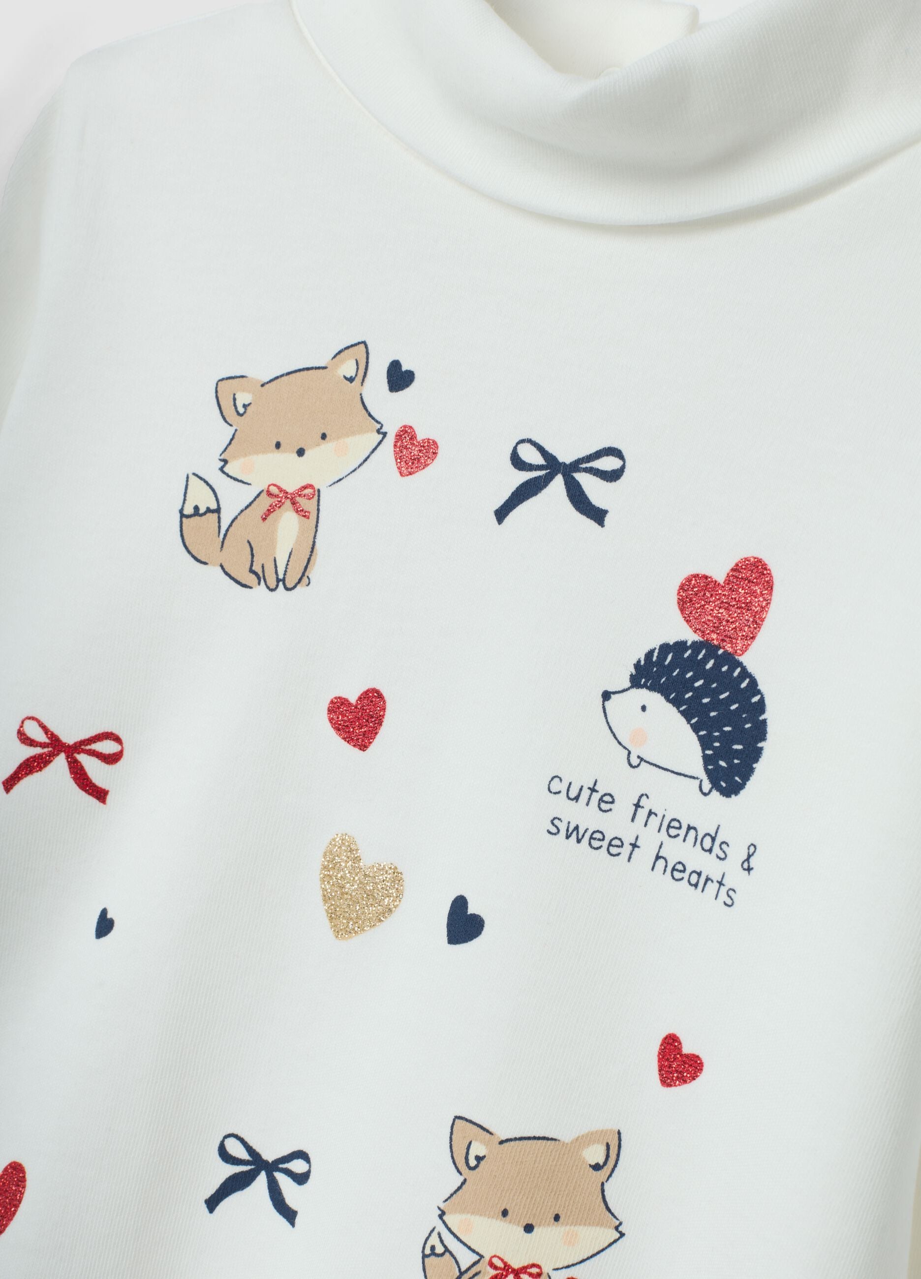 White pure cotton T-shirt with cute animal print