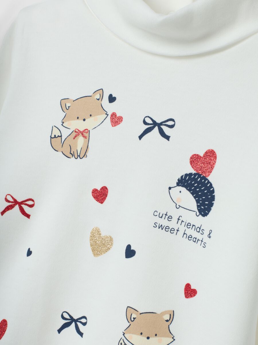 Maglietta bianca in puro cotone con stampa animaletti_2