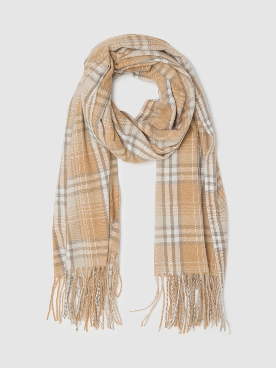 Beige Check Scarf_0