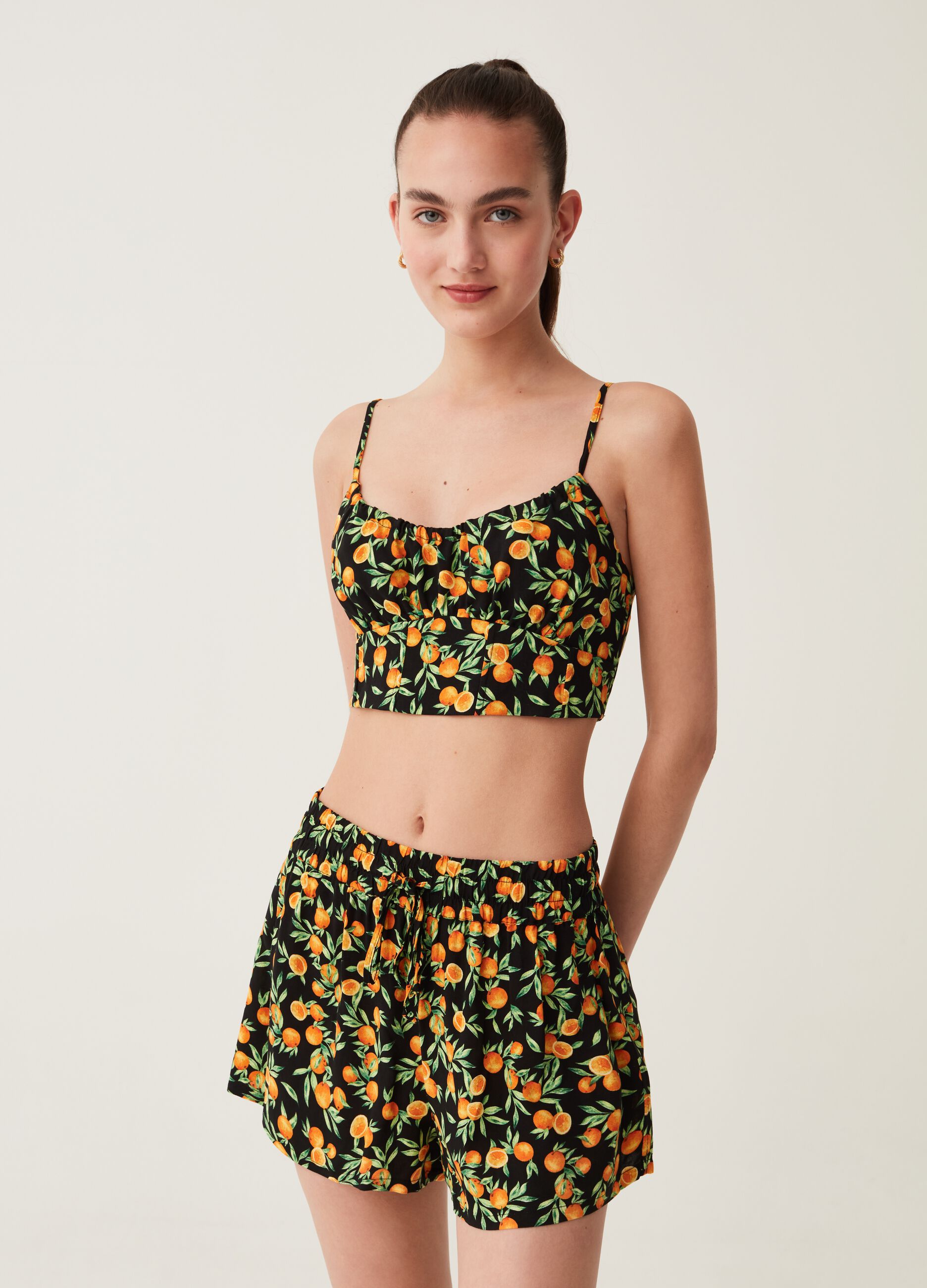 Crop top a corsetto stampa all-over Baby Angel_0