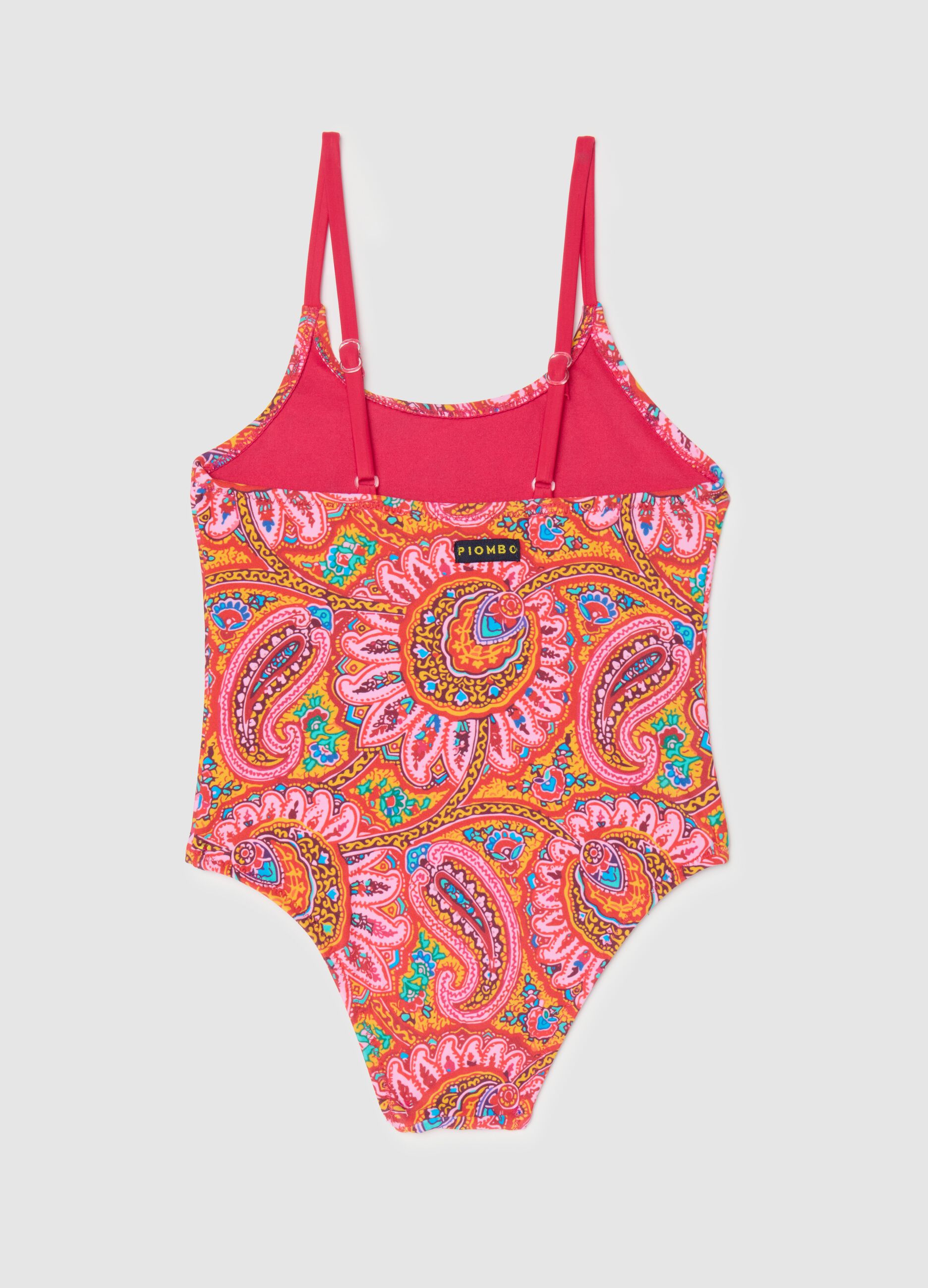 Costume intero da bambina in tessuto elasticizzato multicolor e spalline regolabili