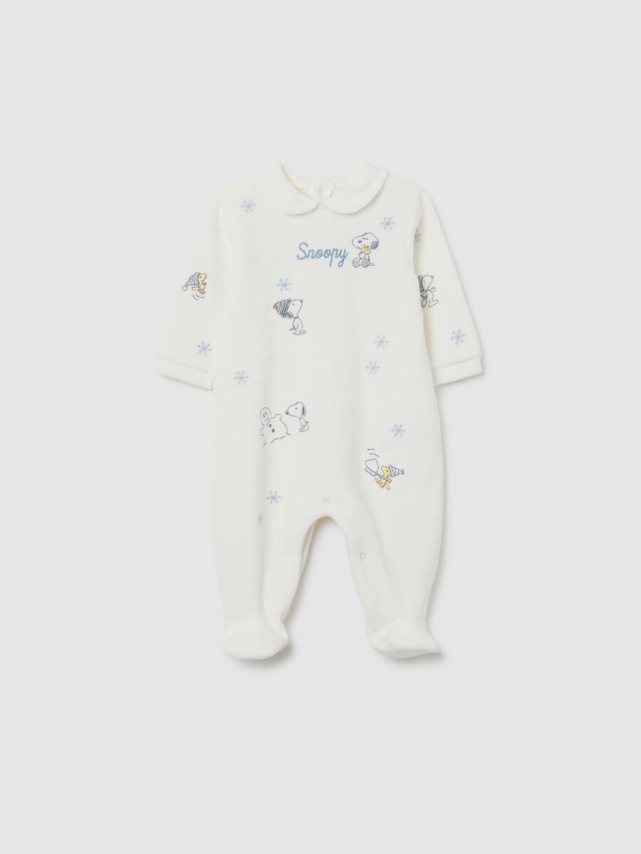 Newborn cotton and velour white romper with buttons_0