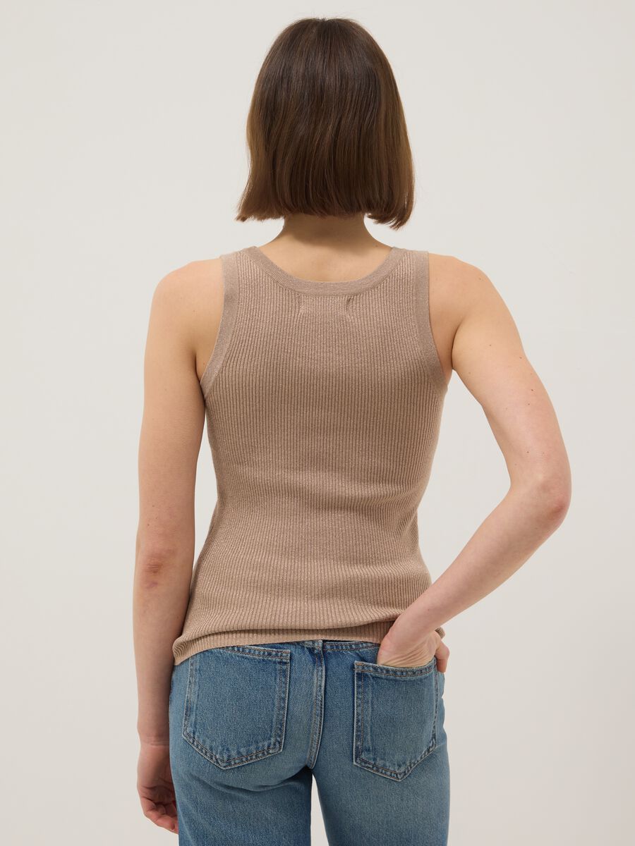 Beige viscose blend fitted tank top_1