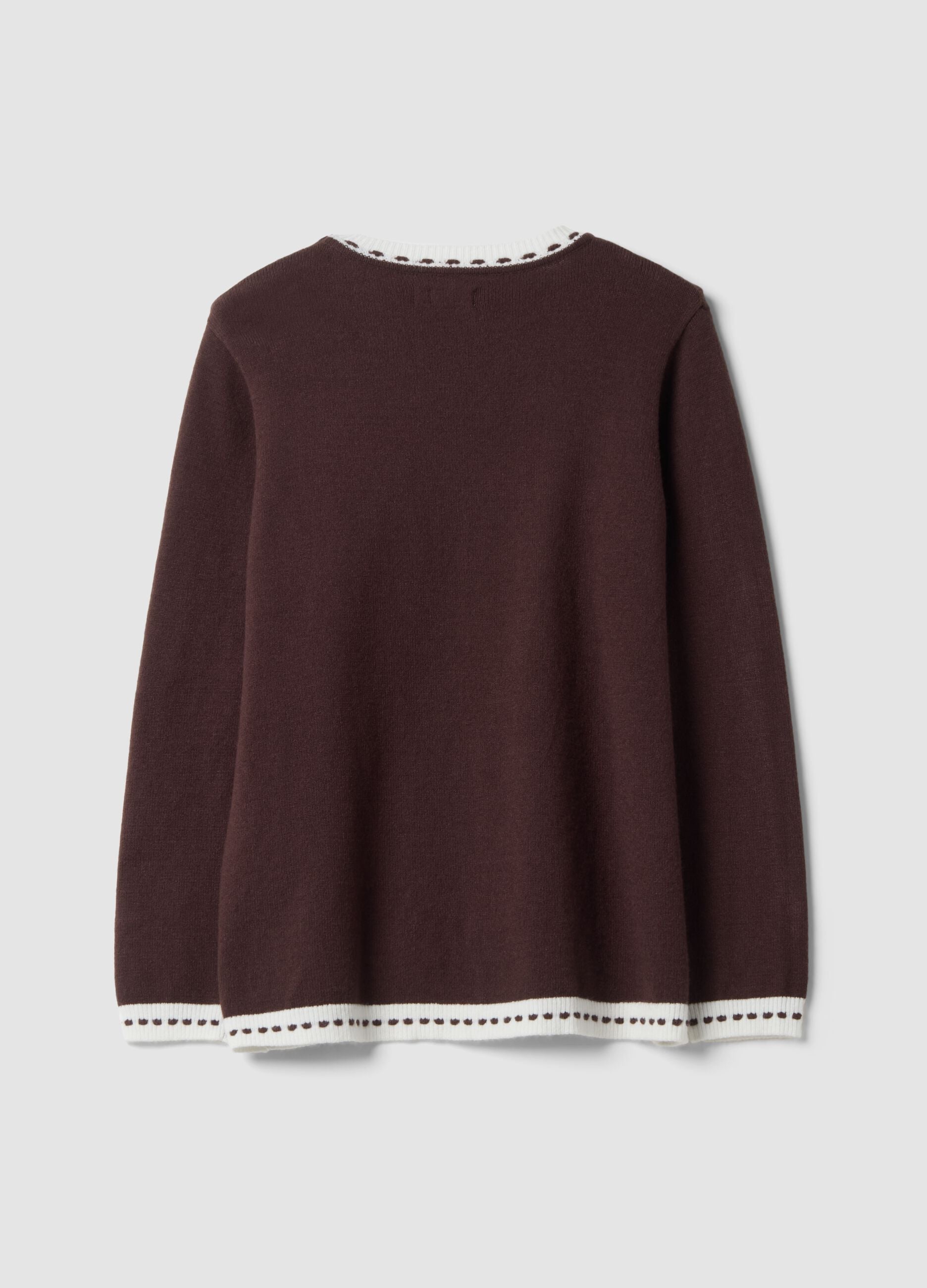 Dark brown regular-fit viscose-blend jumper with contrasting trim
