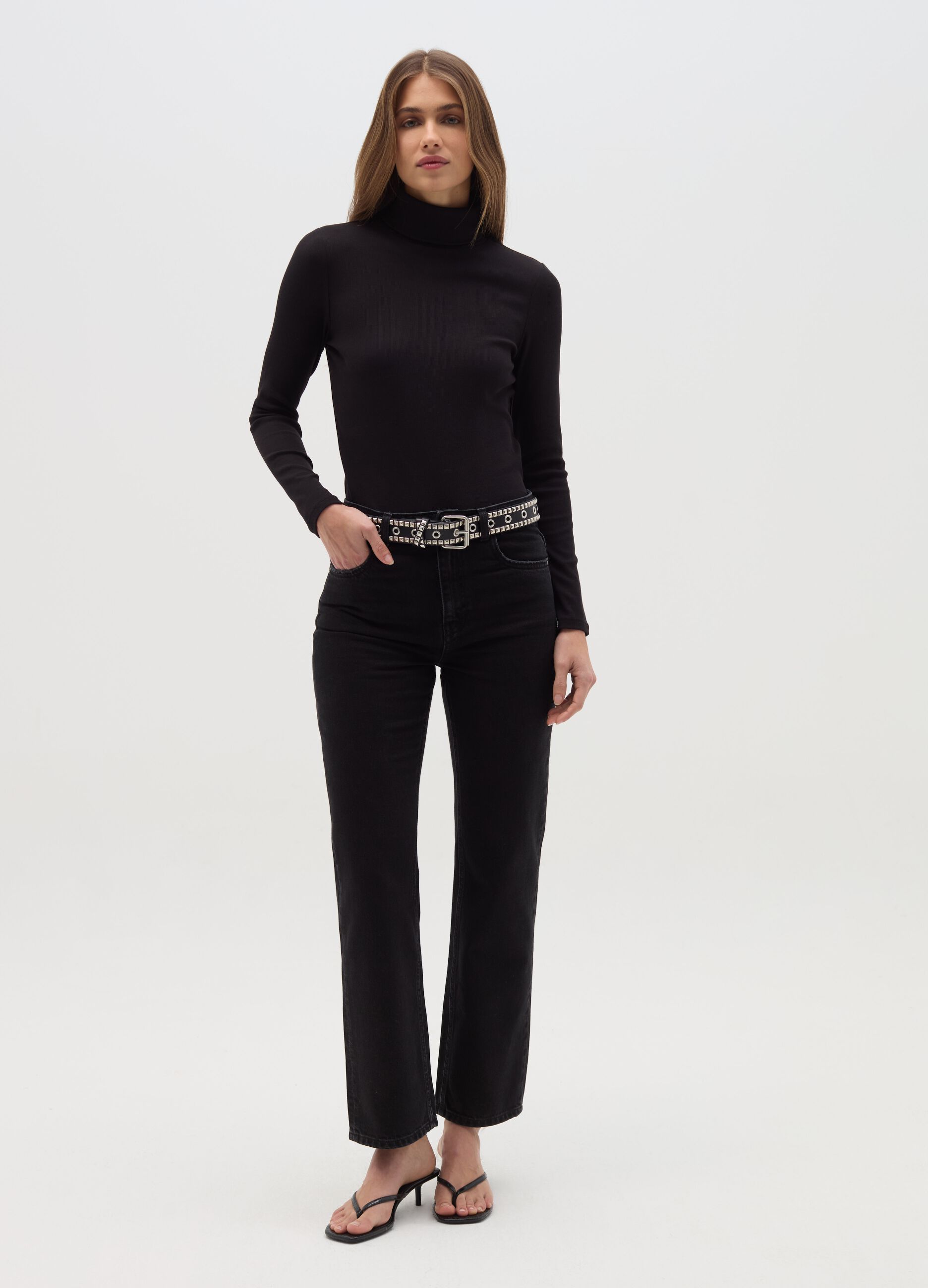 Stretch cotton and modal turtleneck jumper with ribbing