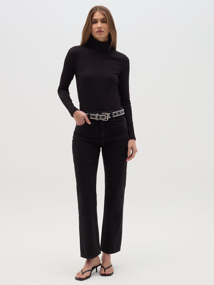 Stretch cotton and modal turtleneck jumper with ribbing_1