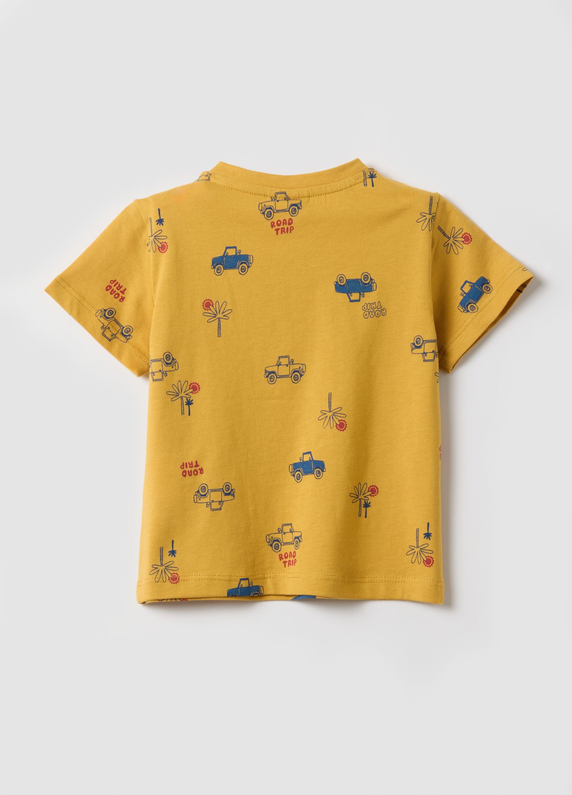 Yellow pure organic cotton boys&rsquo; T-shirt with car print