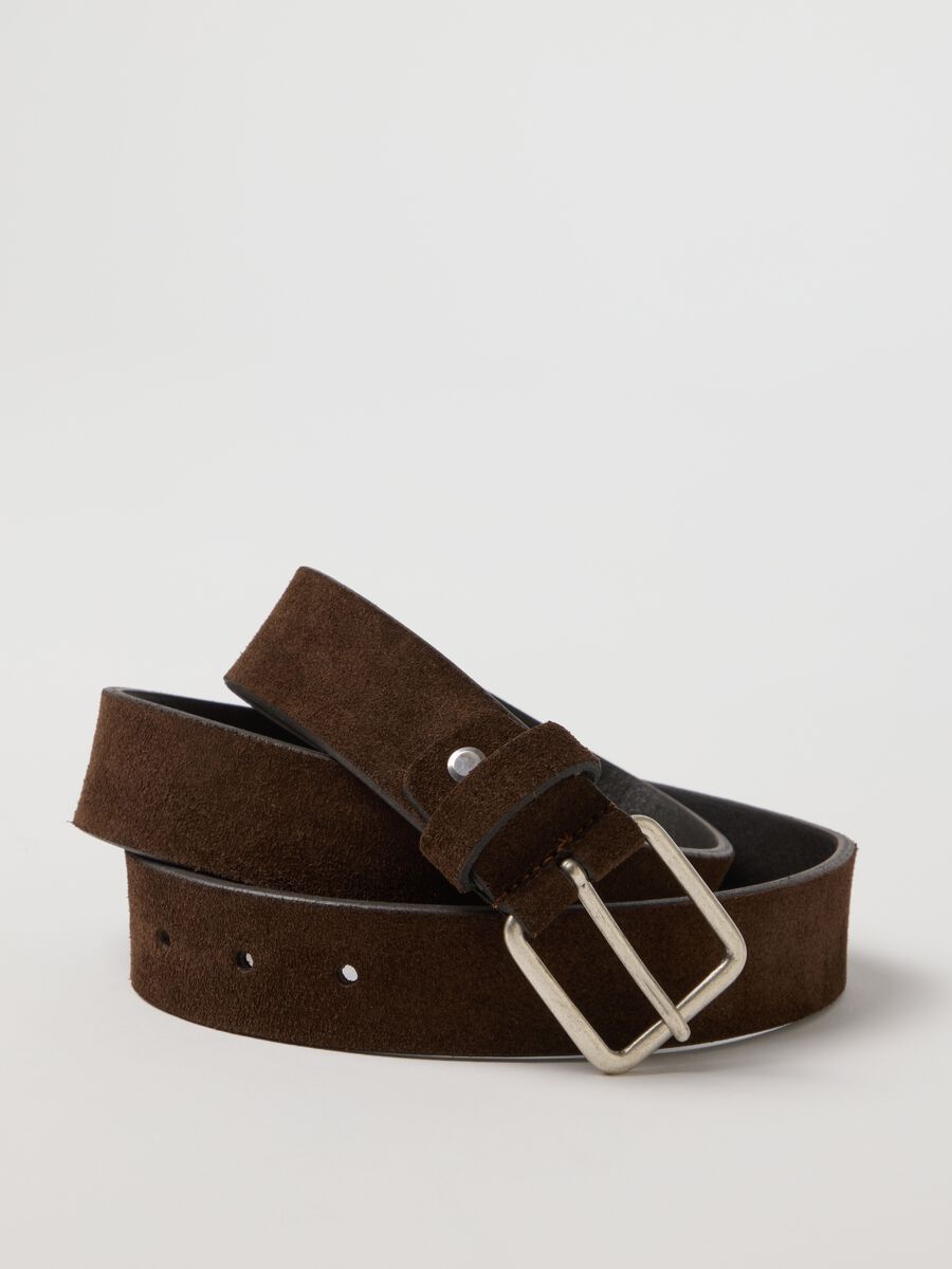 Brown genuine leather belt with metal buckle_3