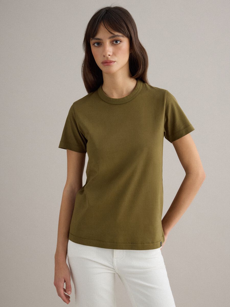 T-shirt girocollo in puro cotone verde regular fit_1