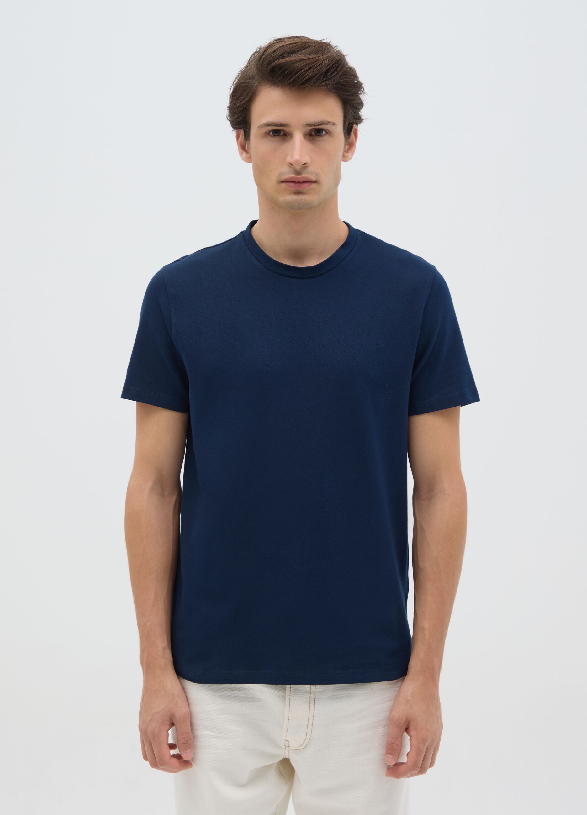 Men's regular fit blue stretch cotton T-shirt